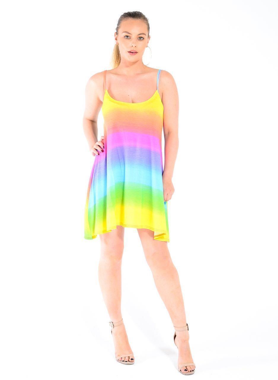 Womens Printed Cami Dress Flared Strappy Long Camisole Swing Mini Dress Vest Top - Picture 15 of 21