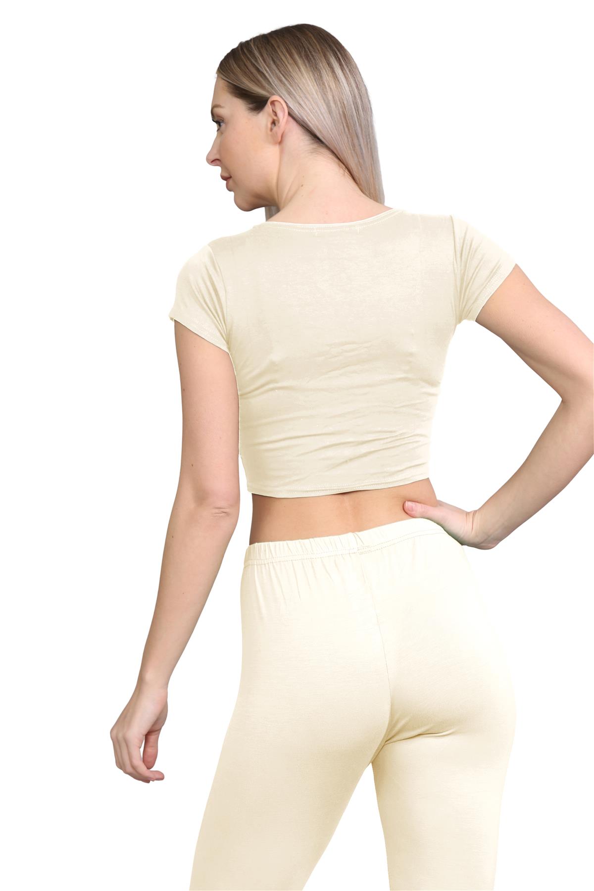 Damen Trainingsanzug Kurzarm Crop Top Sport Legging Workout Aktiv Lounge Set - Bild 116 von 148
