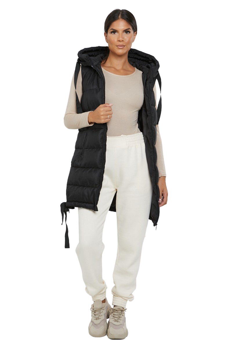 Damas Chaqueta larga acolchada con capucha chaleco acolchada calentador de cuerpo con cremallera - Imagen 9 de 42