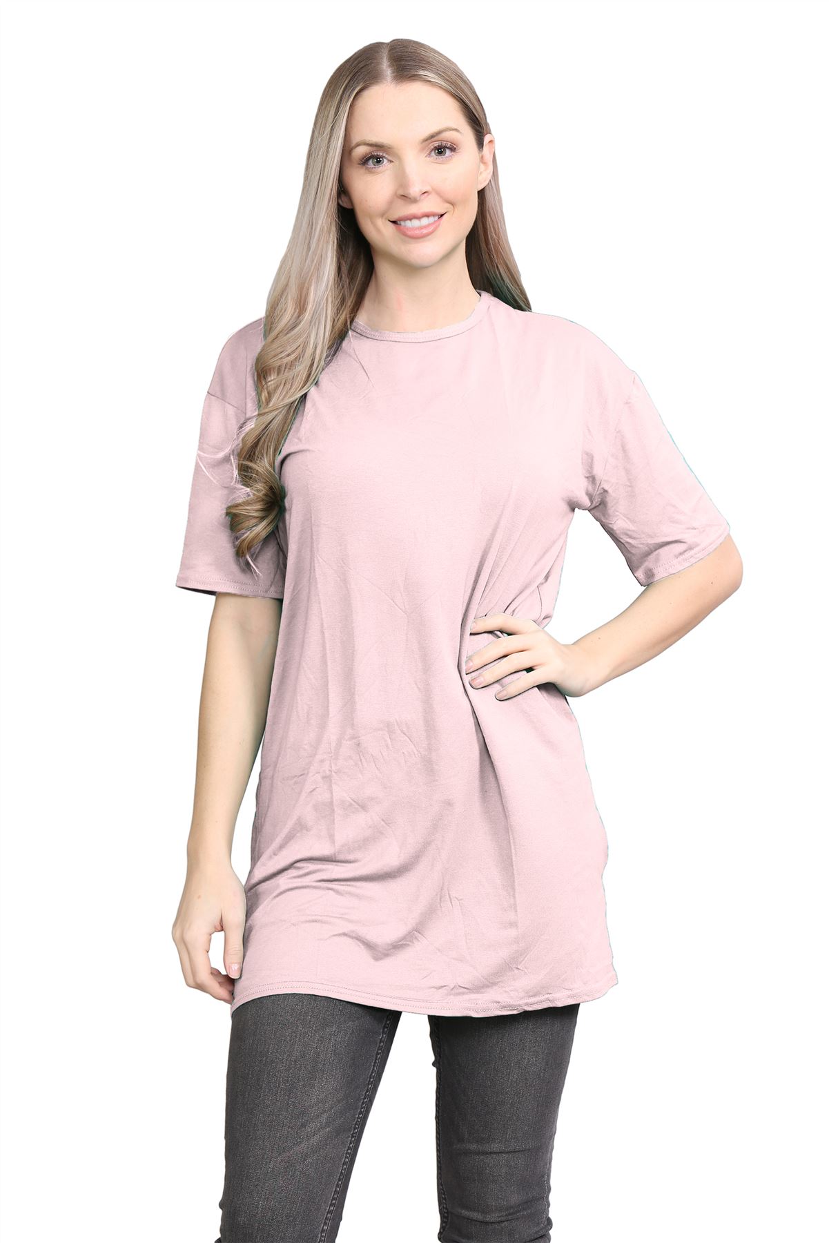 Womens Oversized T-Shirt Plain Baggy Short Sleeve Round Neck Basic Summer Top - Picture 11 of 44