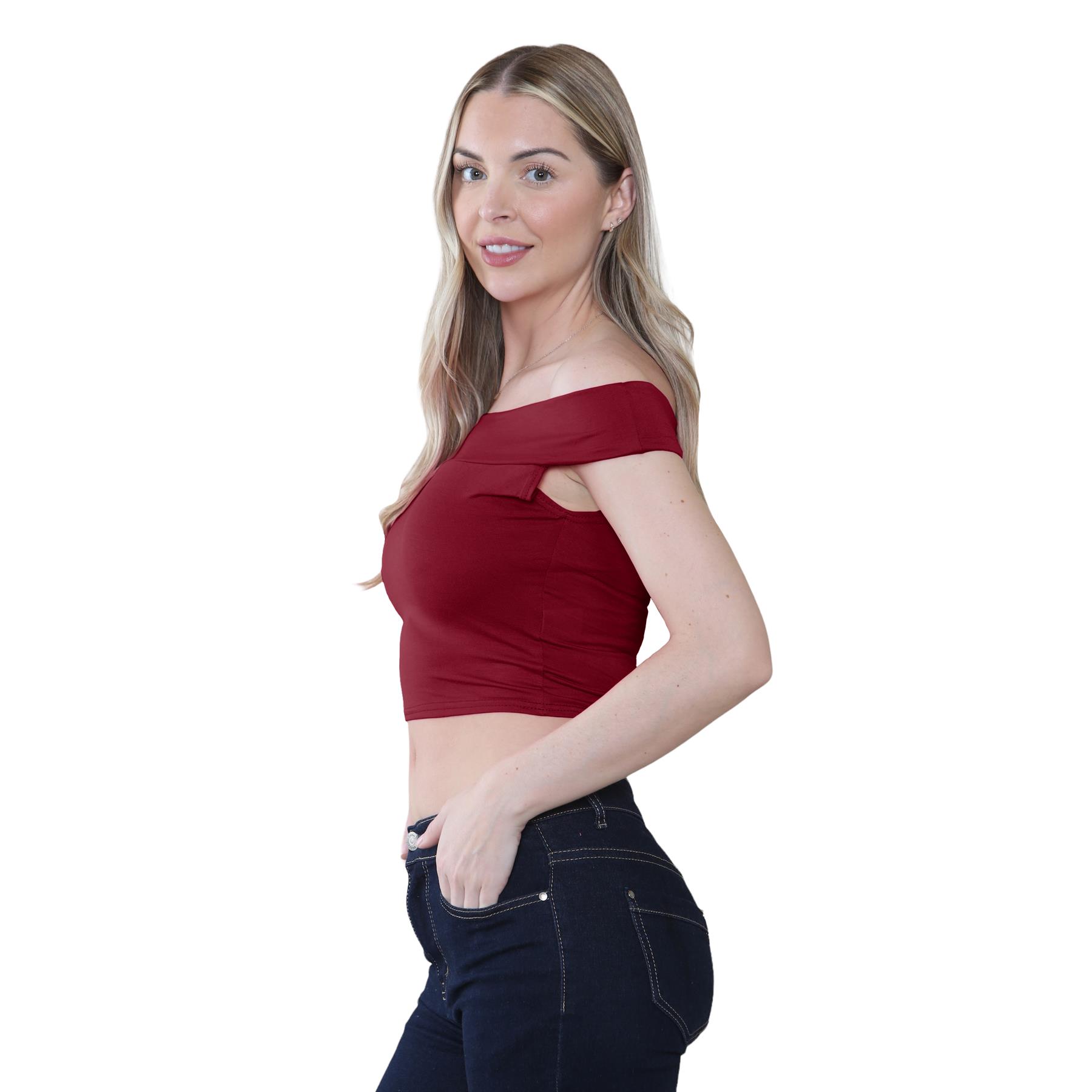 Schulterfreies bauchfreies Damen-T-Shirt Bardot ärmellos schlicht Sommer Freizeit Party - Bild 70 von 71