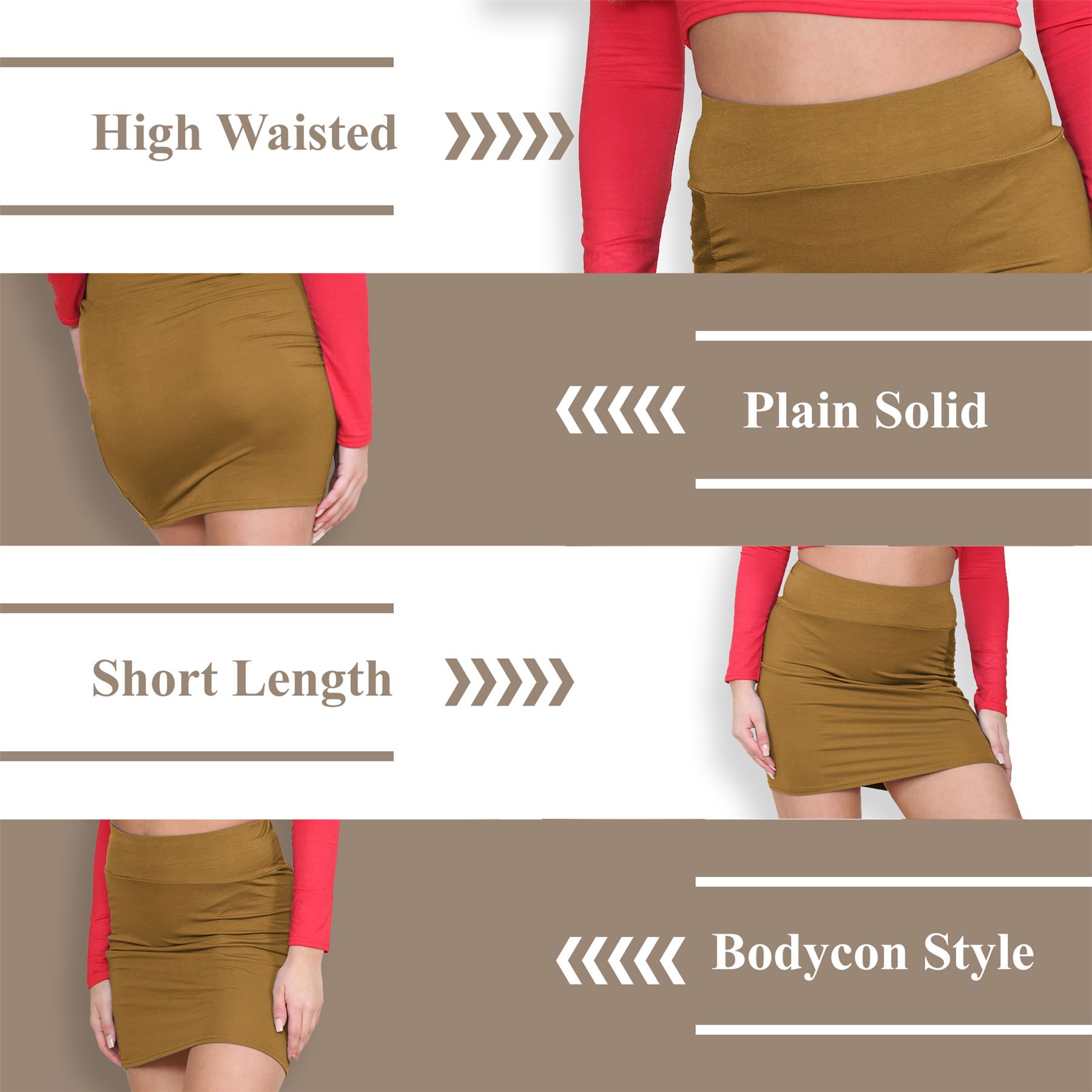 Womens Mini Skirt High Waisted Plain Printed Summer Bodycon Short Pencil Skirt - Picture 108 of 163