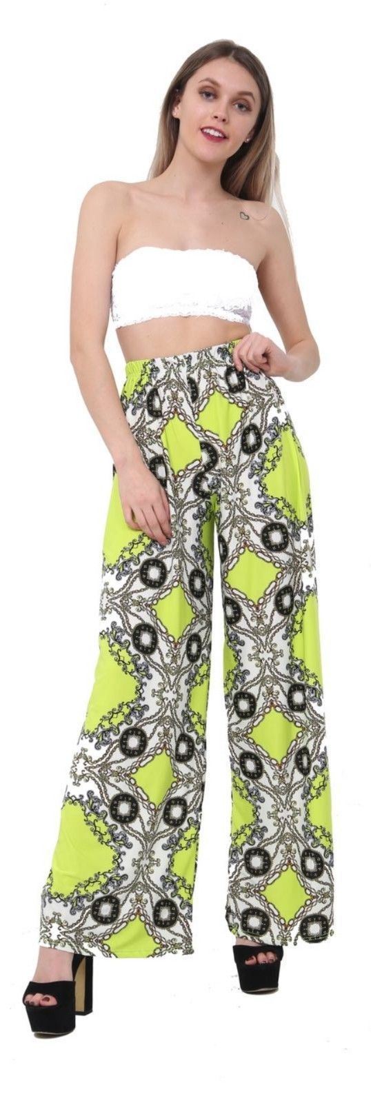 Womens Ladies Floral Printed Palazzo Trousers Summer Wide Leg Baggy Flared Pants