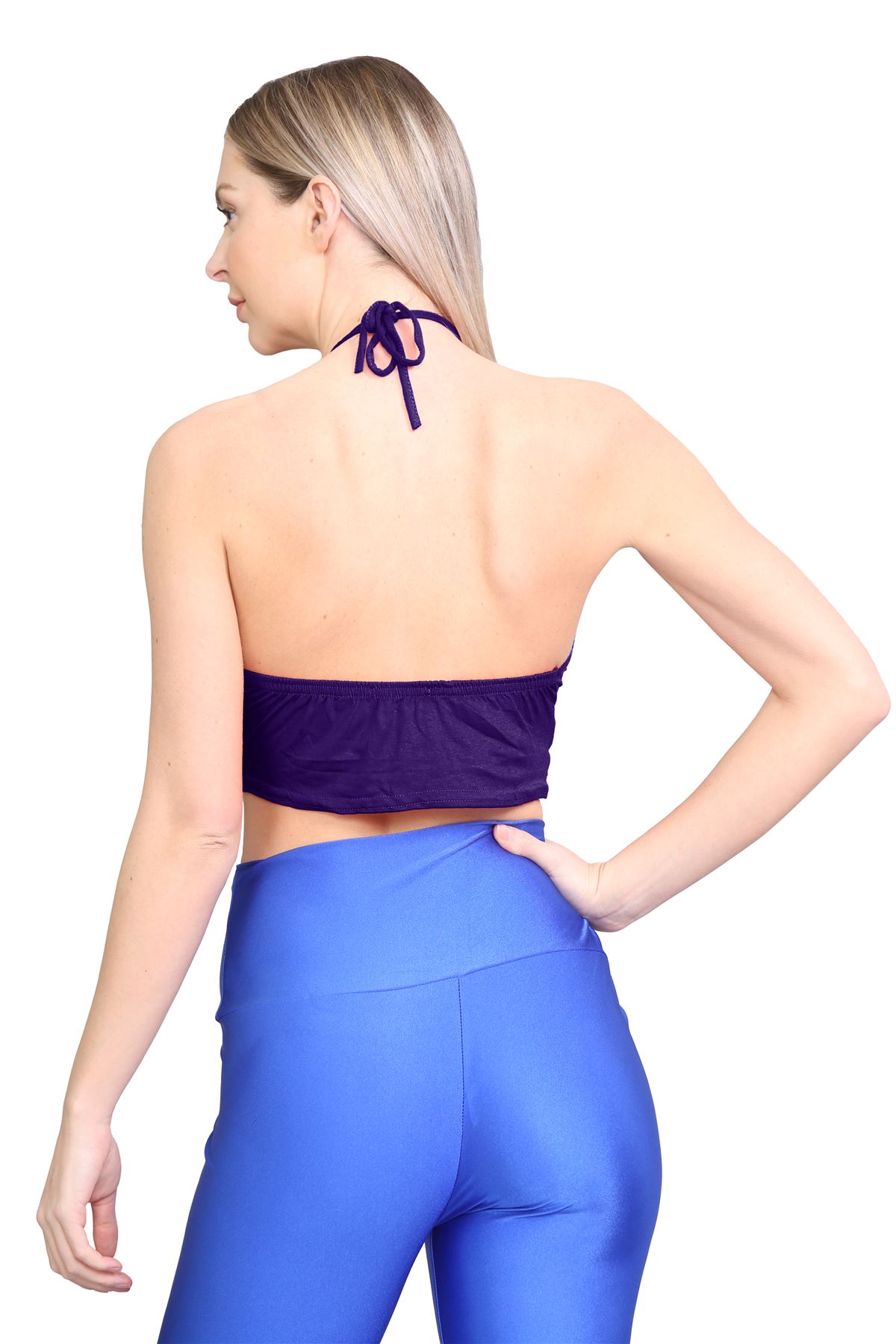Halter Neck Crop Top Womens Vest Top Plain Tie Knot Top Basic Sleeveless T-Shirt - Picture 120 of 170