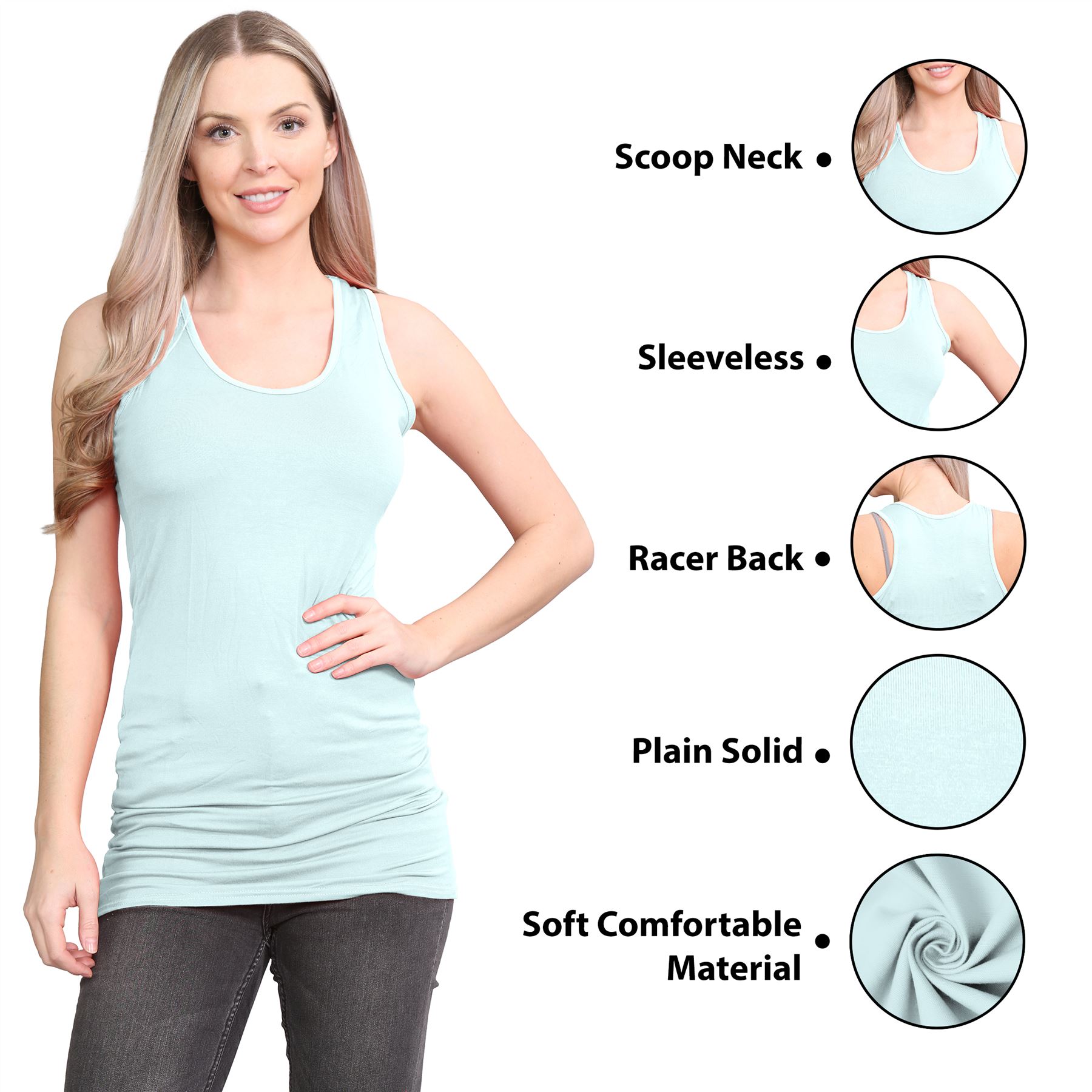 Damen Racerback Weste ärmellos figurbetont einfach dehnbar lang Muskel Gym Top - Bild 53 von 113