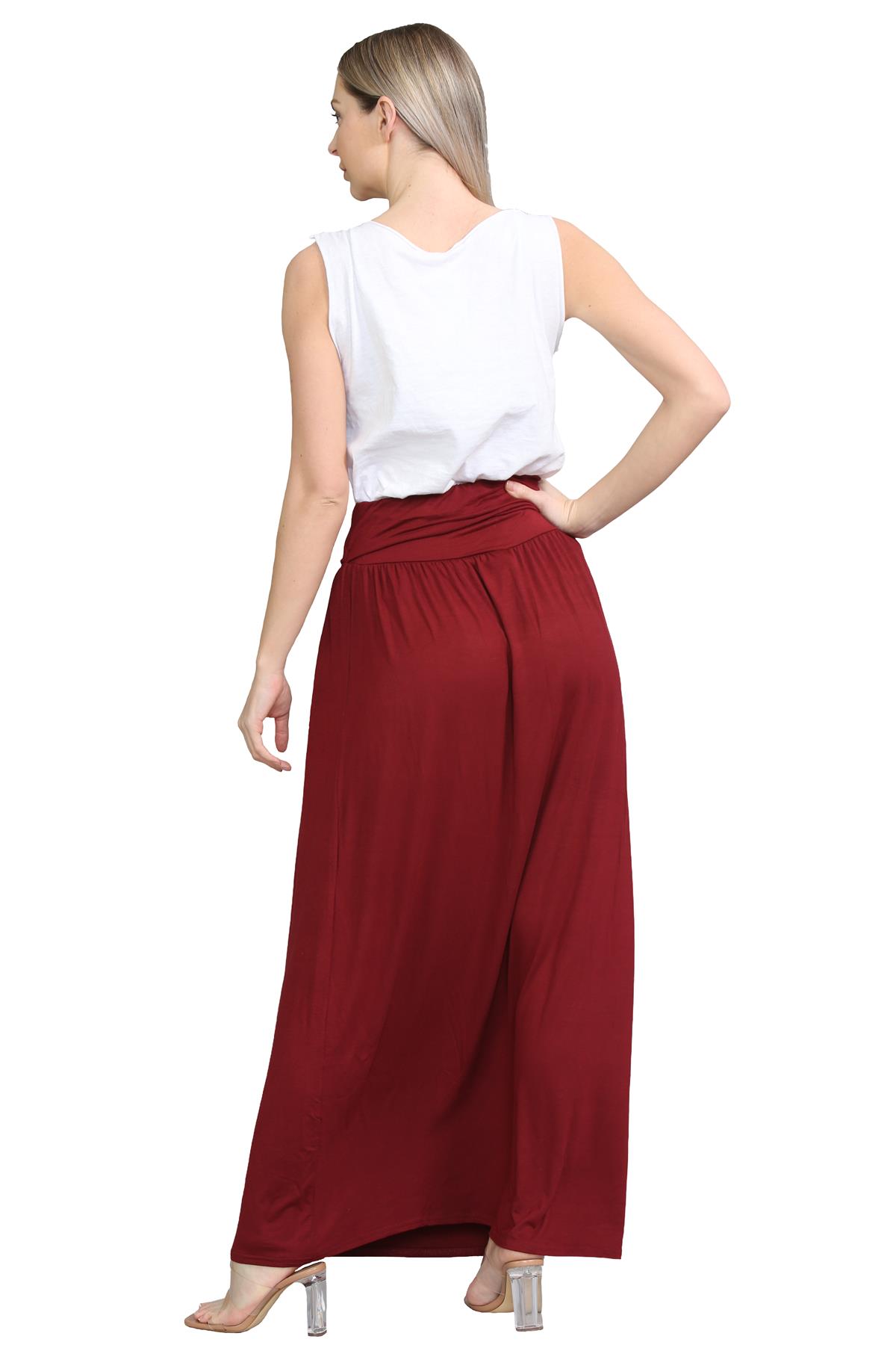 Womens Fold Over Maxi Skirt Plain Pleated Waist Jersey Summer Gypsy Long Skirt - Picture 62 of 68