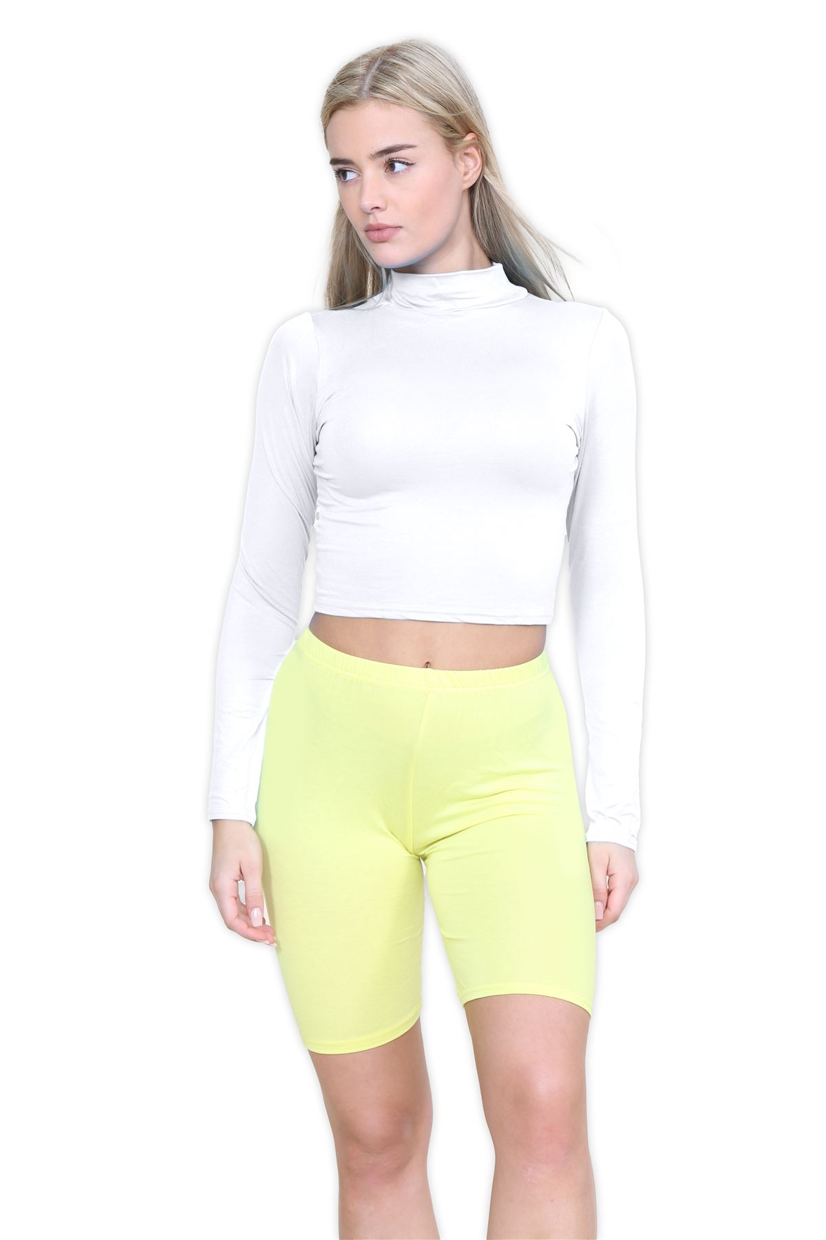 Turtle Neck Crop Top Womens Plain Long Sleeve Stretchy Basic Polo Neck T-Shirt - Picture 120 of 129