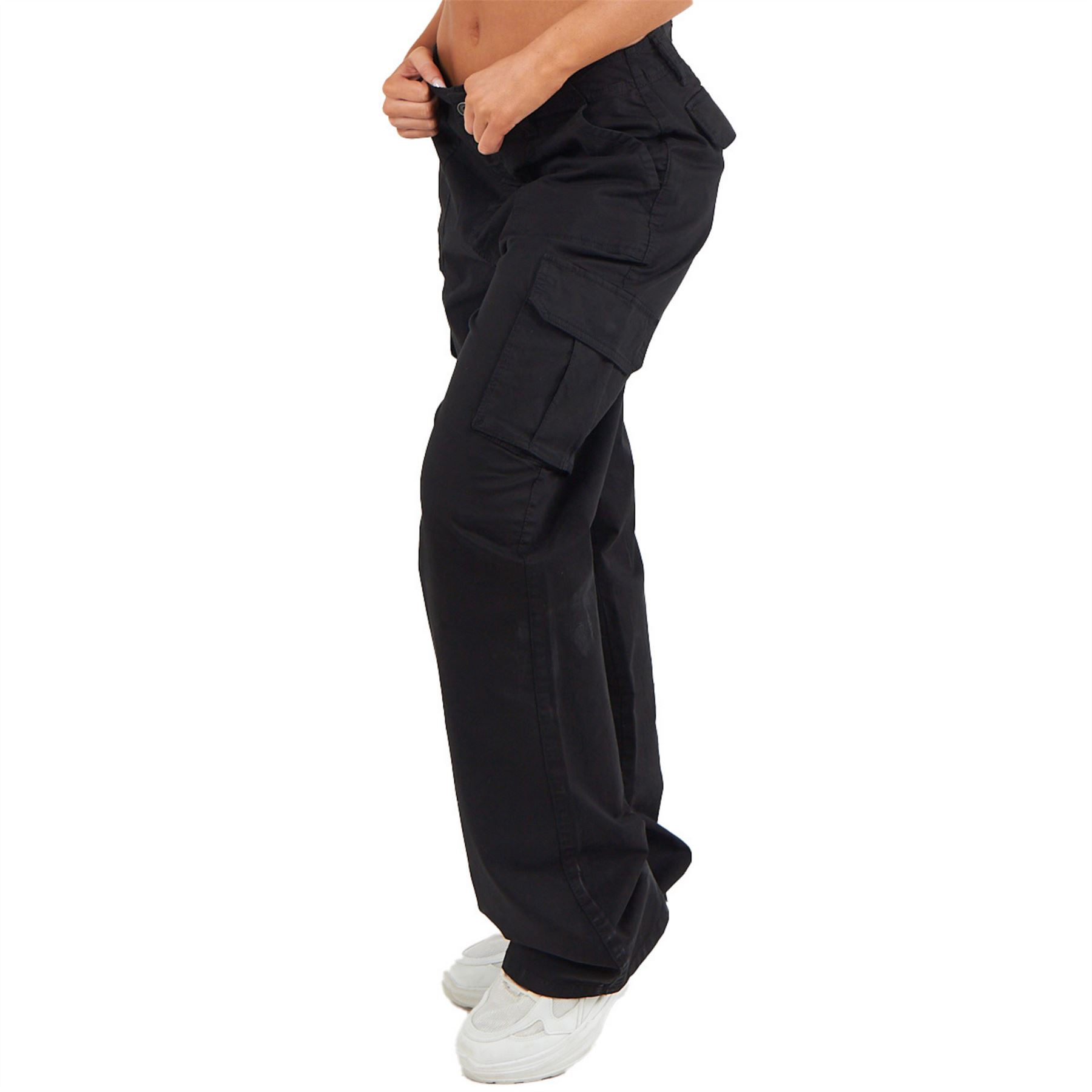 Pantalones de carga de algodón para mujer bolsillos de cintura baja calce suelto pierna ancha pantalones de combate - Imagen 4 de 26
