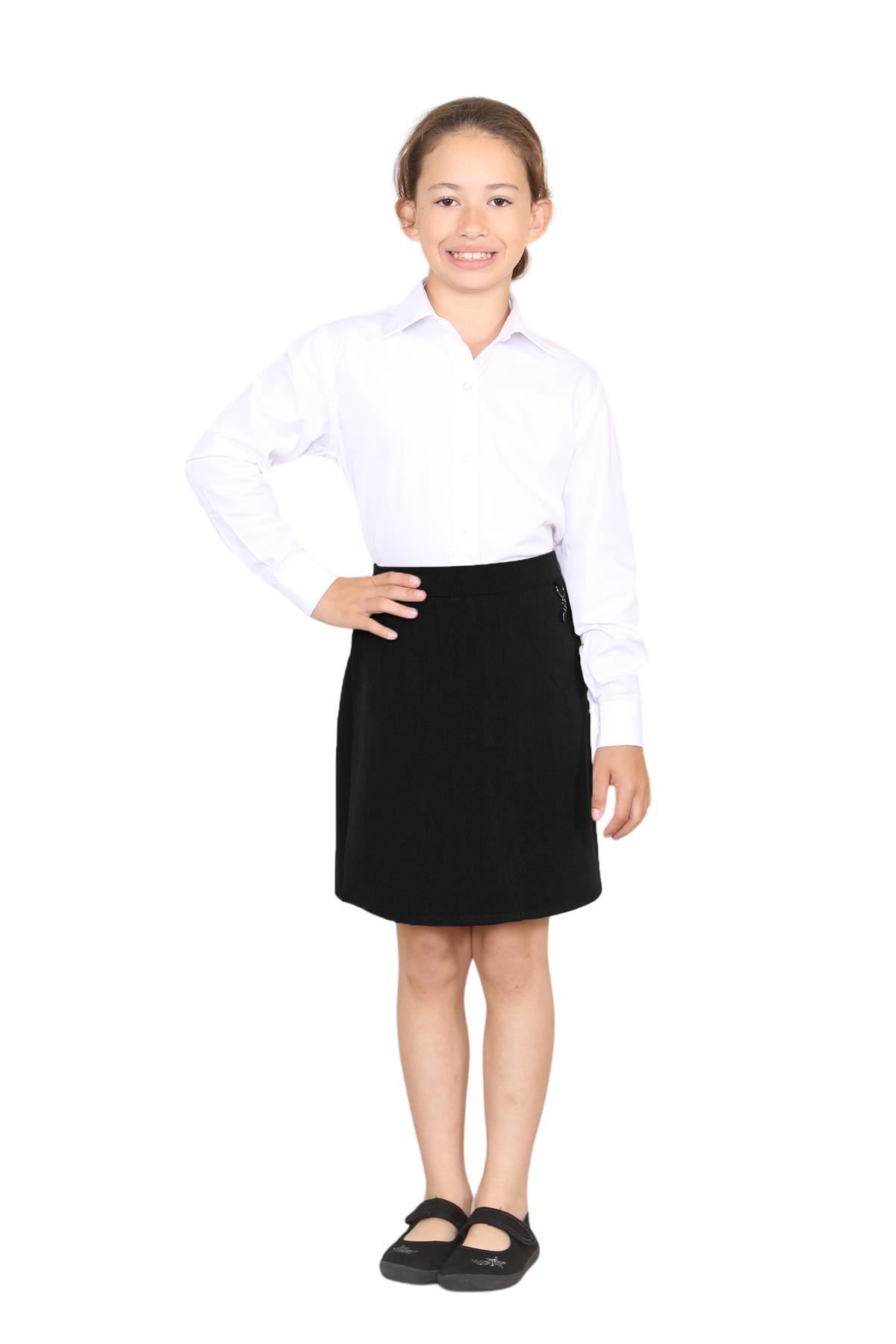 Girls Lycra School Skirt Heart Attachment Front Pocket Elasticated Back Uniform - Picture 2 of 29