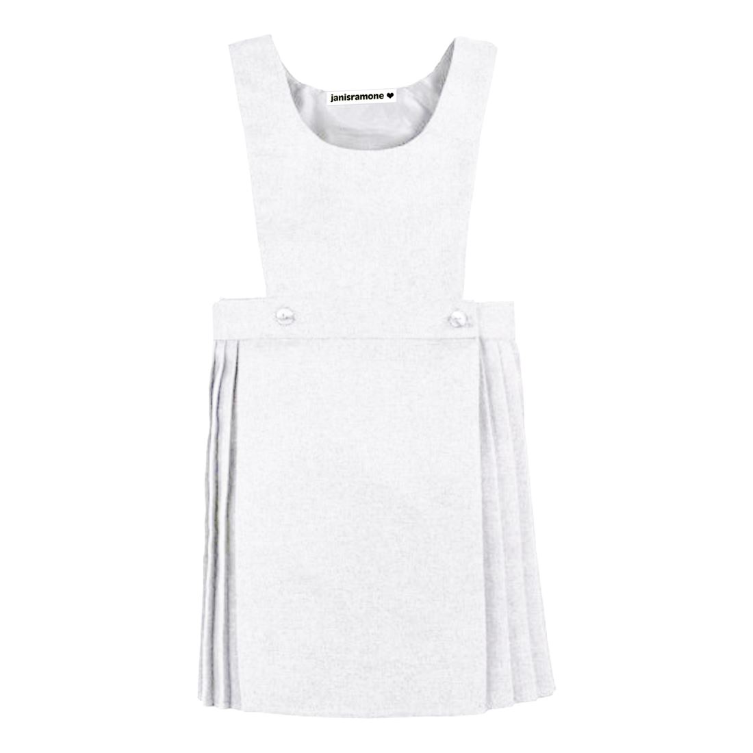 Girls Pleated Bib Pinafore Wrap Over Sleeveless Kids School Uniform Dress 2-16Yr - Picture 30 of 80
