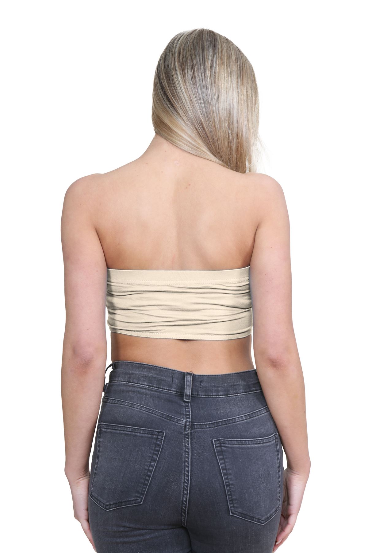 Trägerloser BH Damen Crop Top Uni Bandeau Stretchig Sommer Trägershirt Boob Tube Top - Bild 31 von 36
