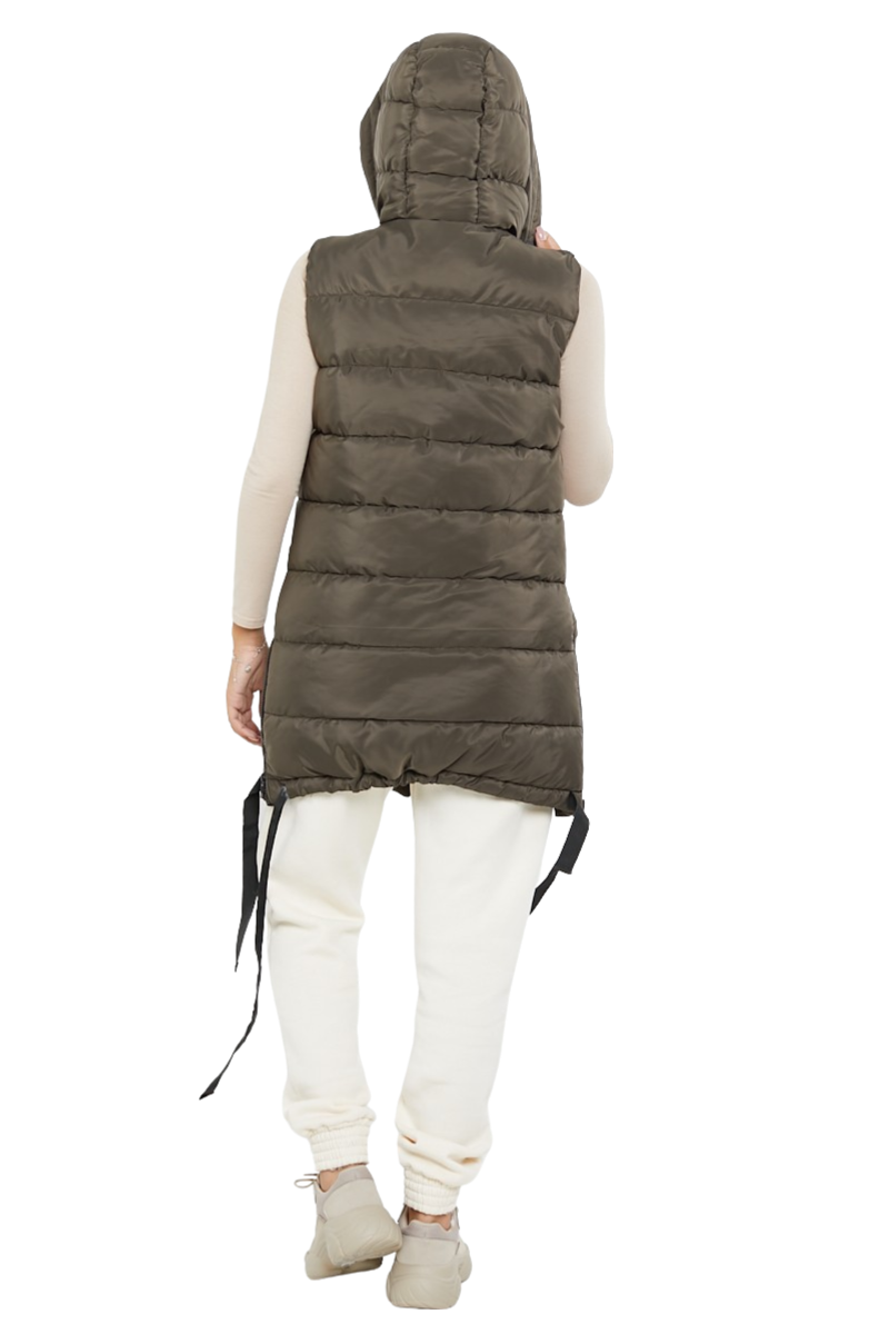 Damas Chaqueta larga acolchada con capucha chaleco acolchada calentador de cuerpo con cremallera - Imagen 31 de 42
