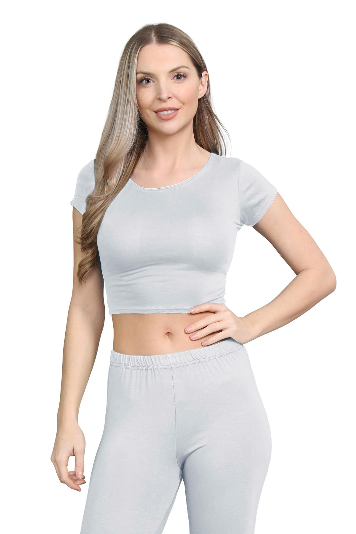 Damen Trainingsanzug Kurzarm Crop Top Sport Legging Workout Aktiv Lounge Set - Bild 45 von 148