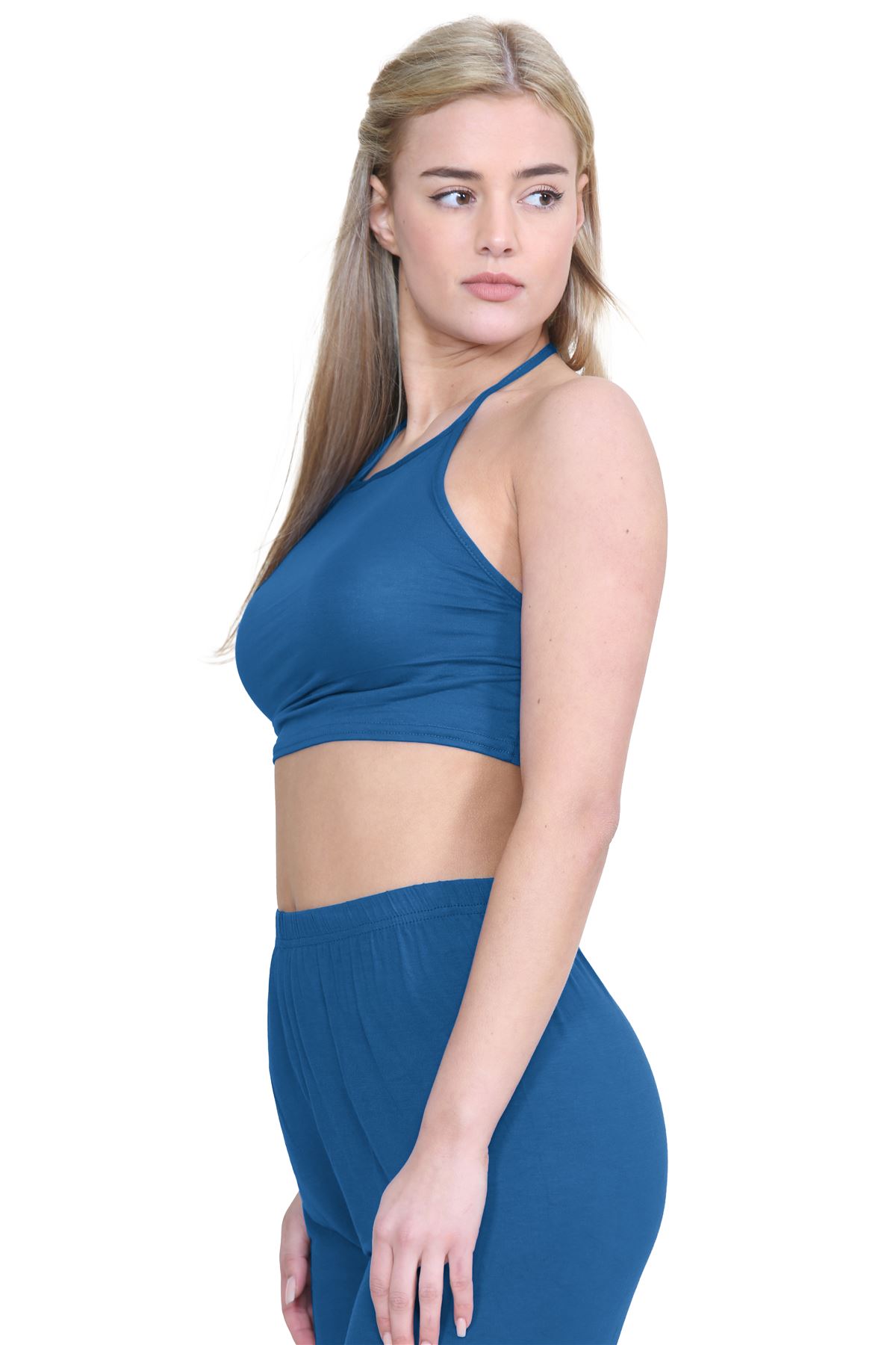 Halter Neck Crop Top Womens Vest Top Plain Tie Knot Top Basic Sleeveless T-Shirt - Picture 162 of 170