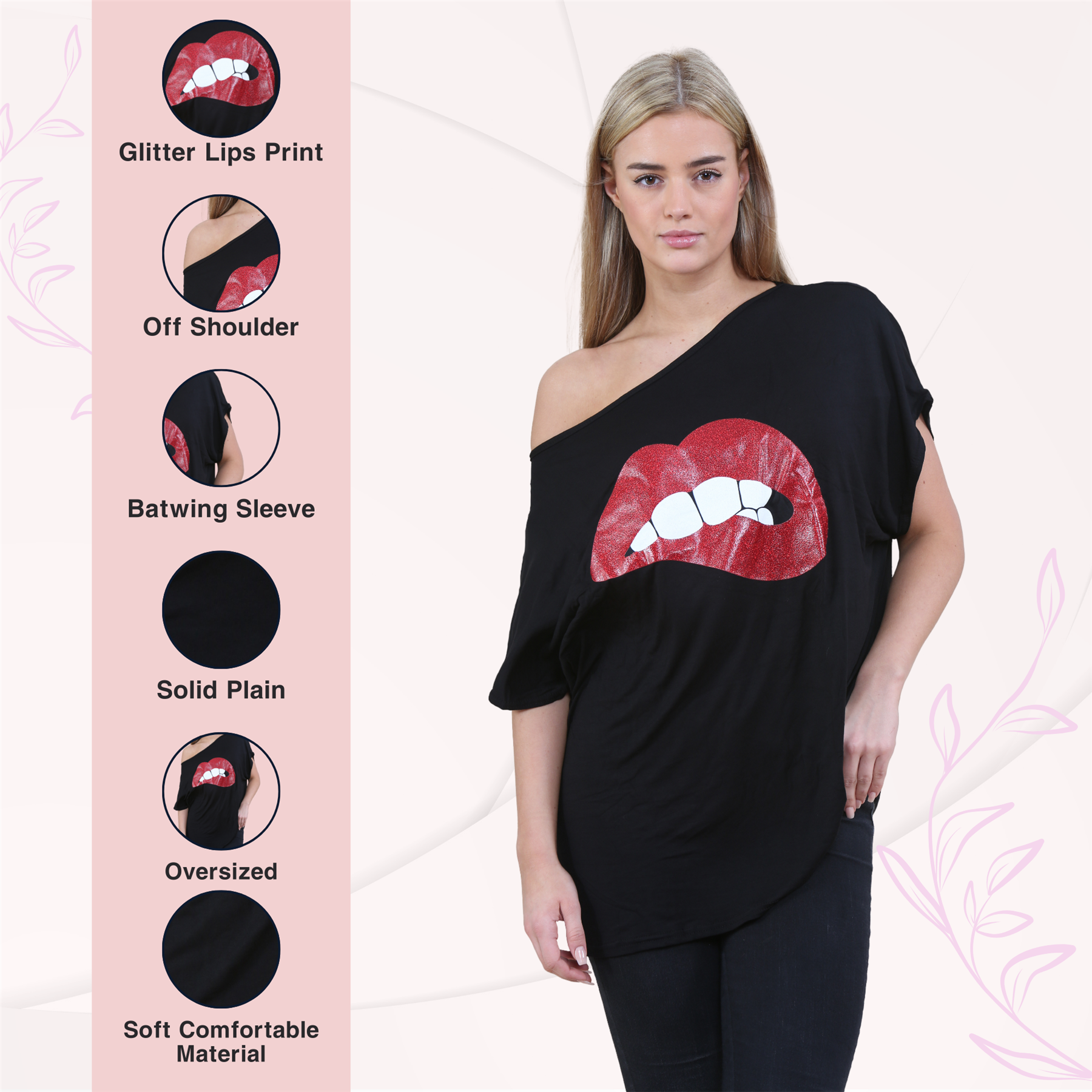 Womens Off Shoulder Top Batwing Sleeve Bardot Oversized T Shirt Plain Summer Top - Picture 157 of 225