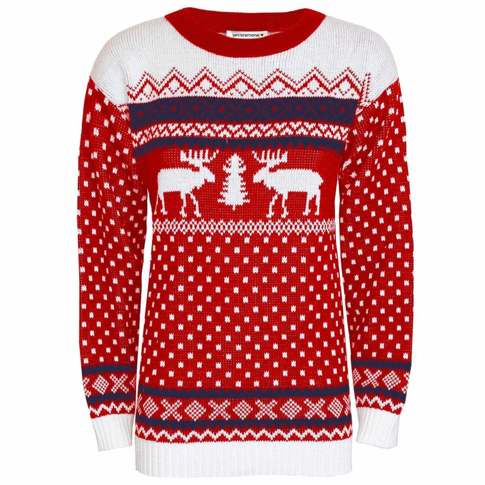Christmas Reindeer Jumper Womens Knitted Funny Xmas Sweater Unisex Retro Jumpers - Picture 71 of 128