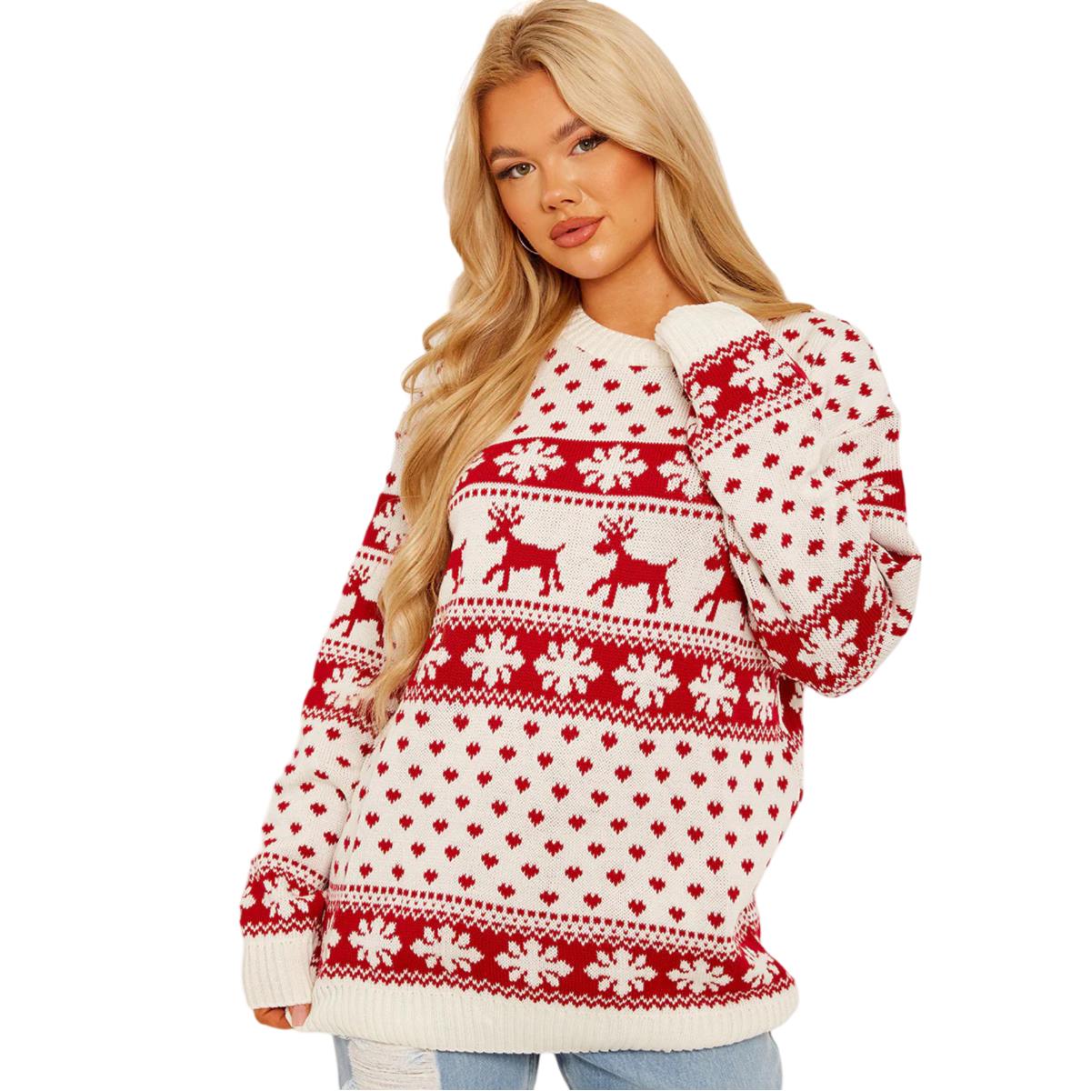 Christmas Reindeer Jumper Womens Knitted Funny Xmas Sweater Unisex Retro Jumpers - Picture 29 of 118