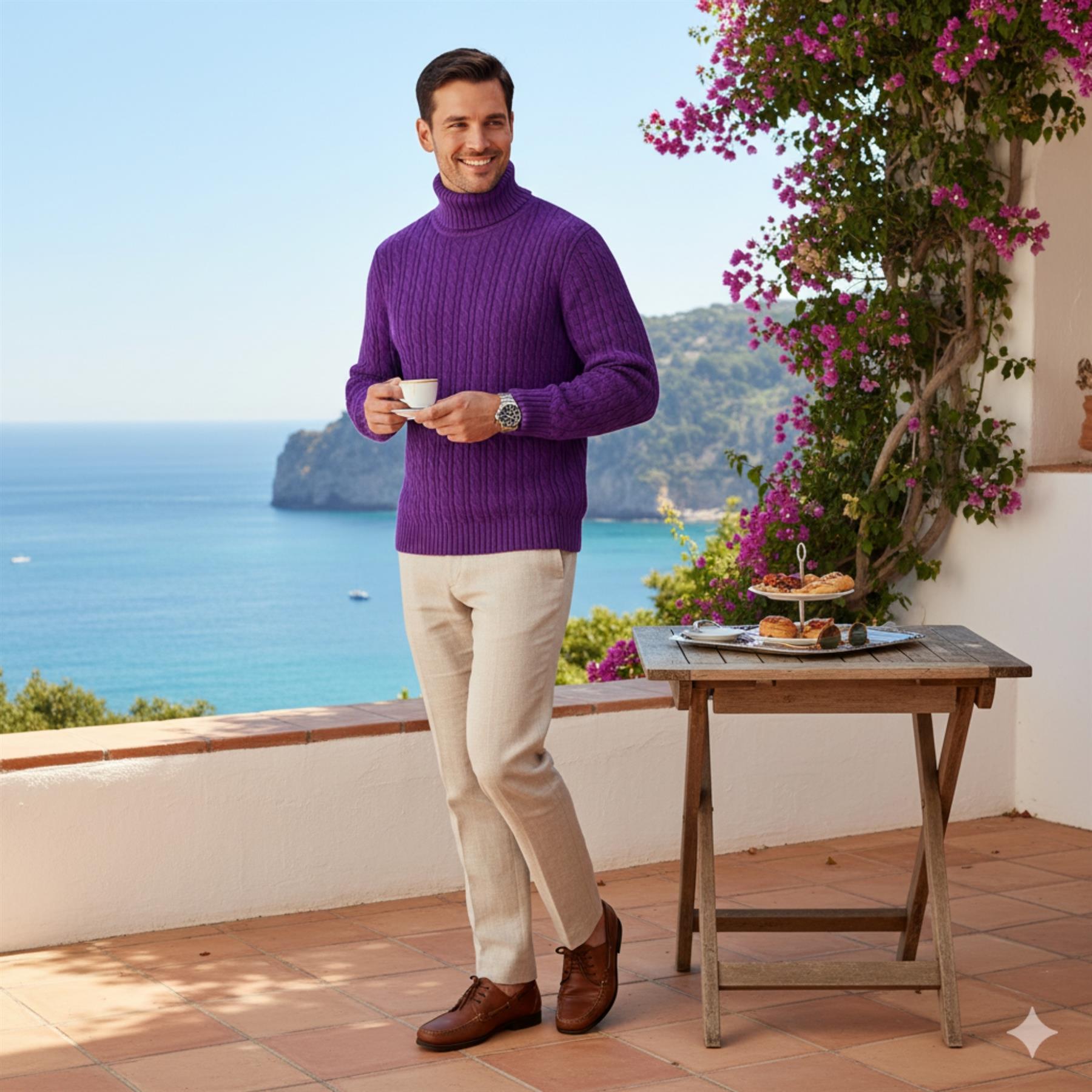 Herren Polo Rollkragen Langarm Pullover Zopfmuster Winterpullover Pulli - Bild 91 von 154