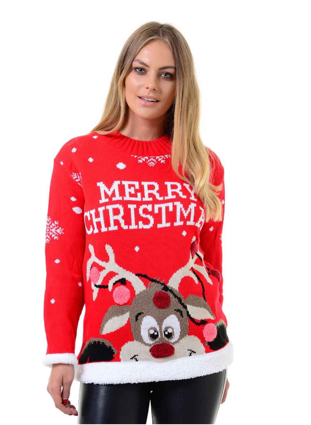 Christmas Reindeer Jumper Womens Knitted Funny Xmas Sweater Unisex Retro Jumpers - Picture 67 of 128
