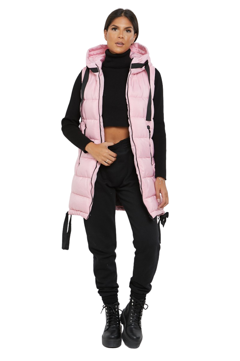 Damas Chaqueta larga acolchada con capucha chaleco acolchada calentador de cuerpo con cremallera - Imagen 4 de 42