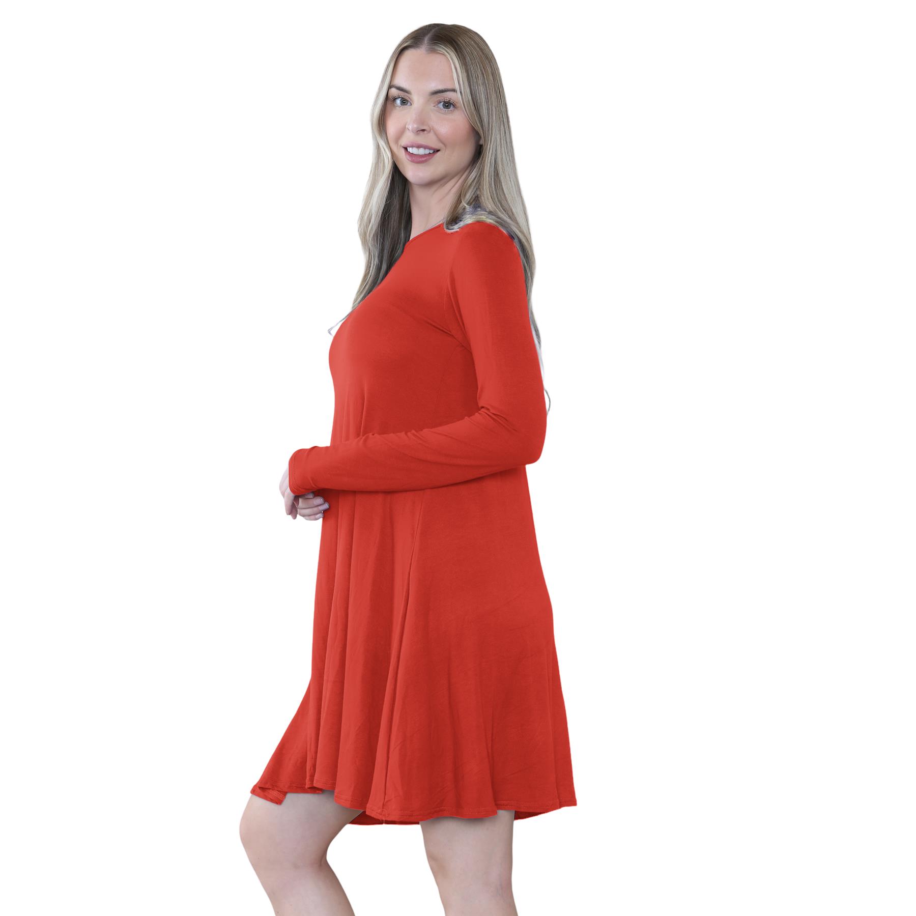 Damen Swing Kleid Uni Langarm Freizeit Ausgestellt A Linie Mini Oberteil Übergröße - Bild 78 von 100