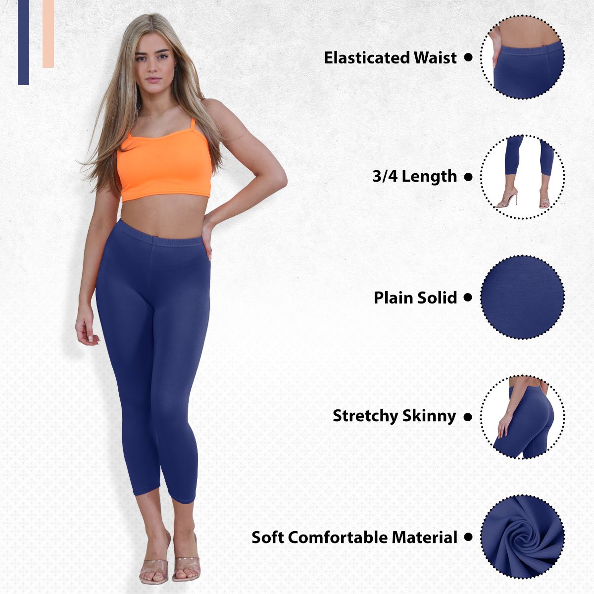 Womens 3/4 Leggings Workout Tight Plain Stretchy Cropped Capri Active Pants - Picture 109 of 186