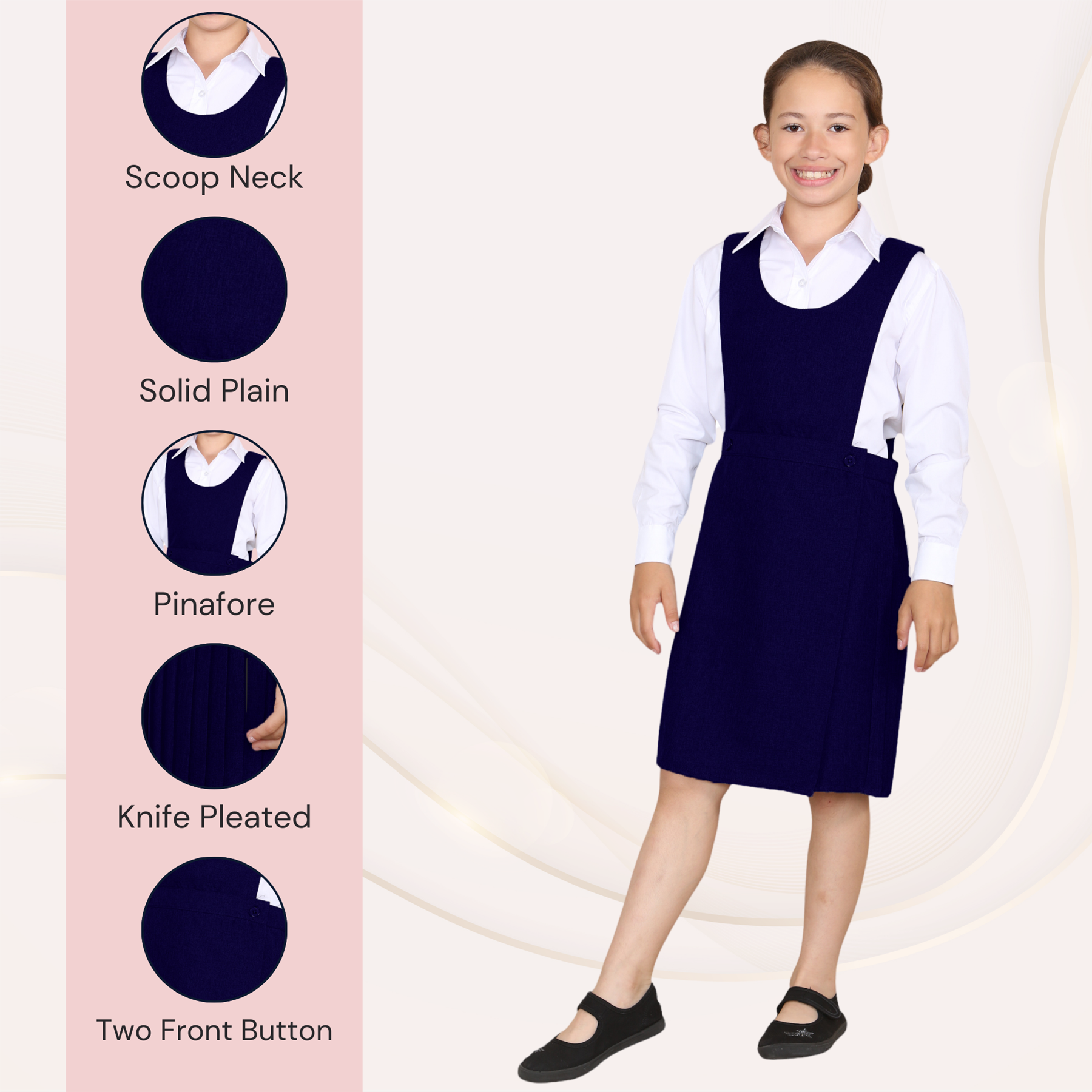 Girls Pleated Bib Pinafore Wrap Over Sleeveless Kids School Uniform Dress 2-16Yr - Picture 26 of 80