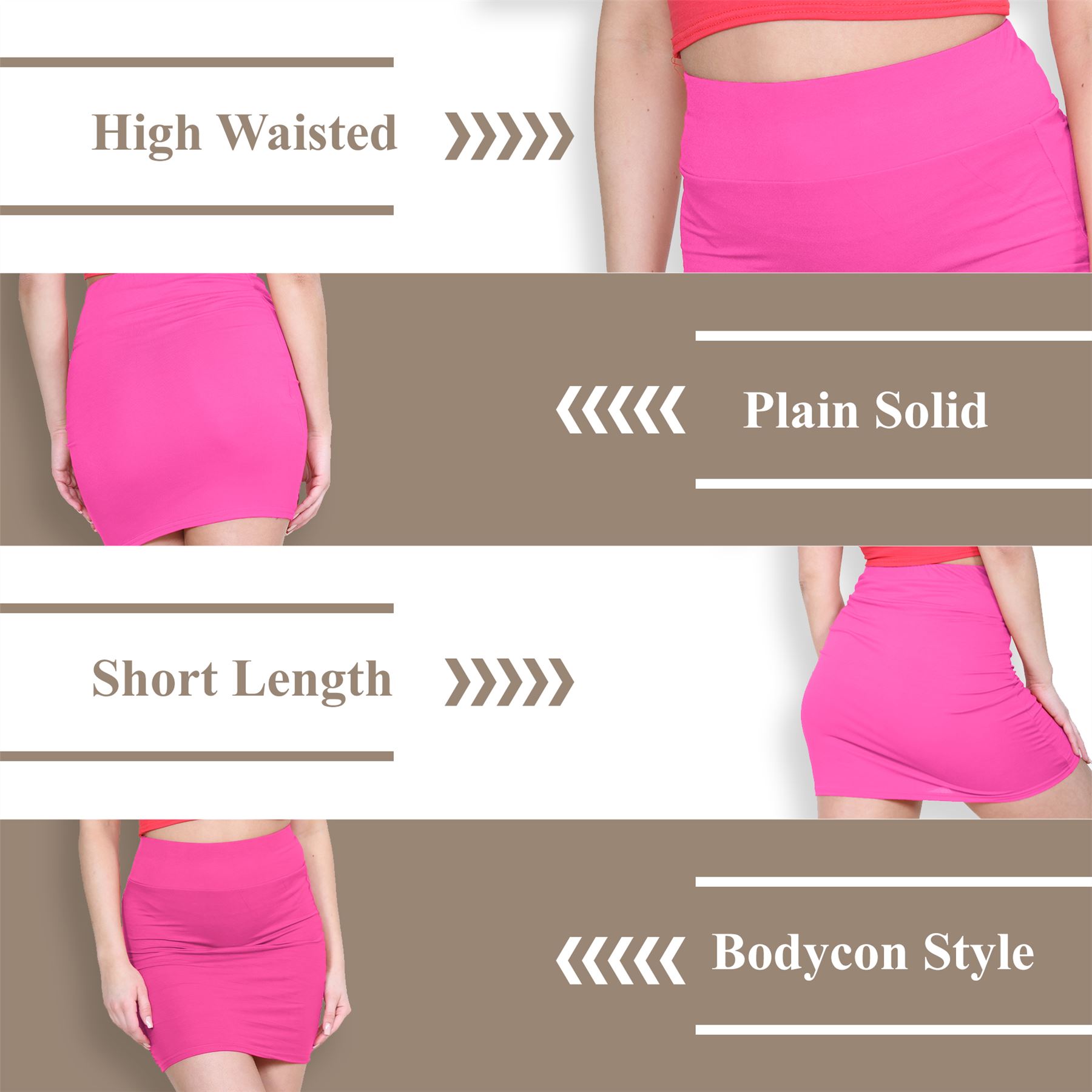 Womens Mini Skirt High Waisted Plain Printed Summer Bodycon Short Pencil Skirt - Picture 113 of 163