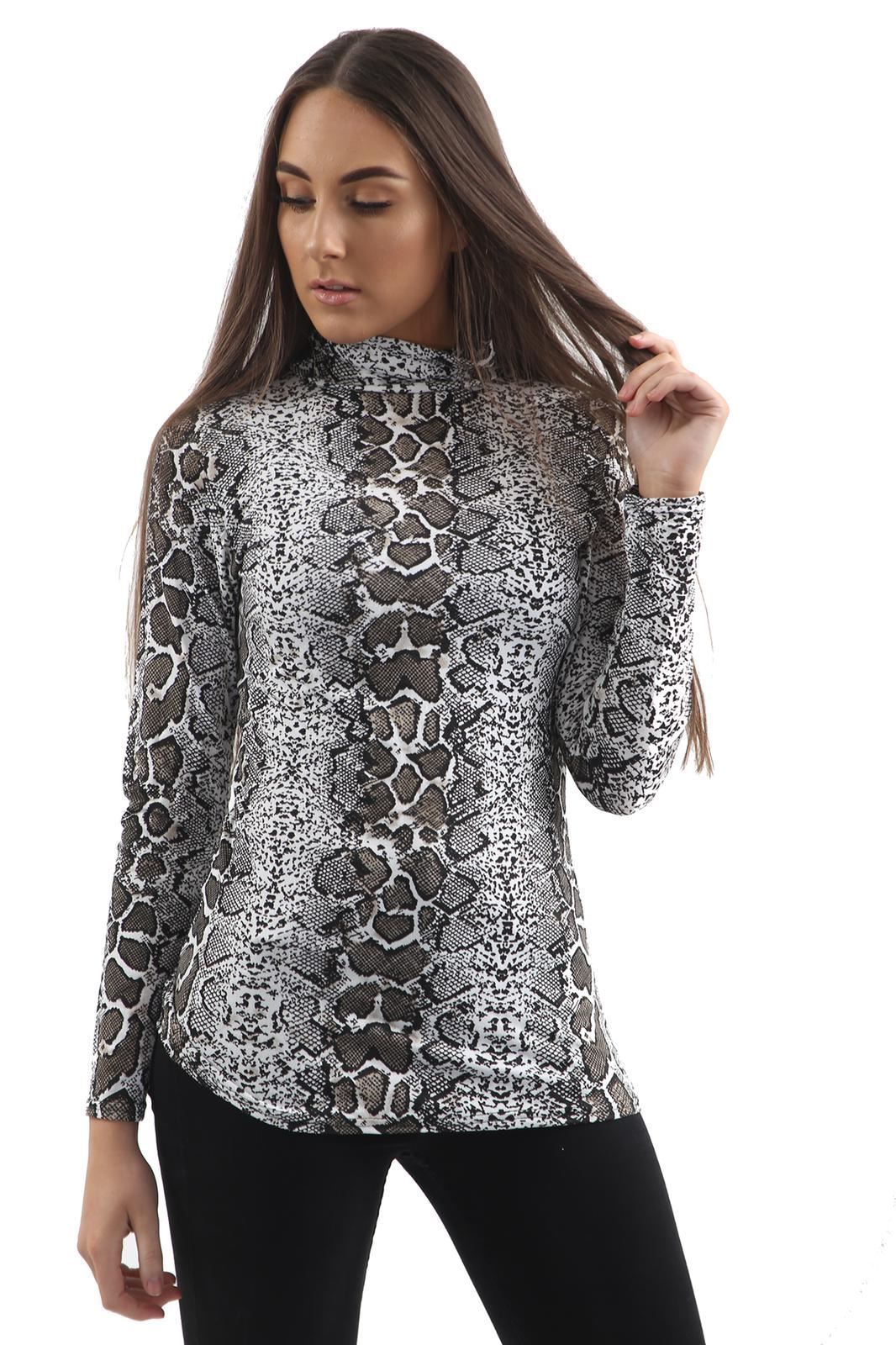 Download New Womens Leopard Print Long Sleeve Turtle Polo Neck T ...
