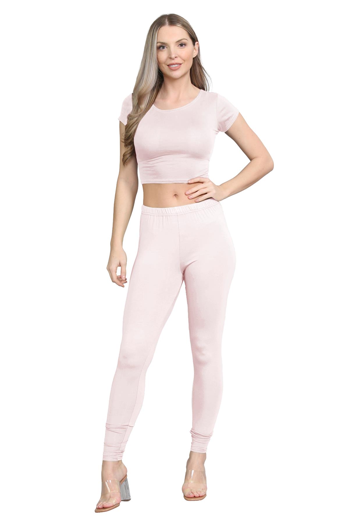 Damen Trainingsanzug Kurzarm Crop Top Sport Legging Workout Aktiv Lounge Set - Bild 86 von 148