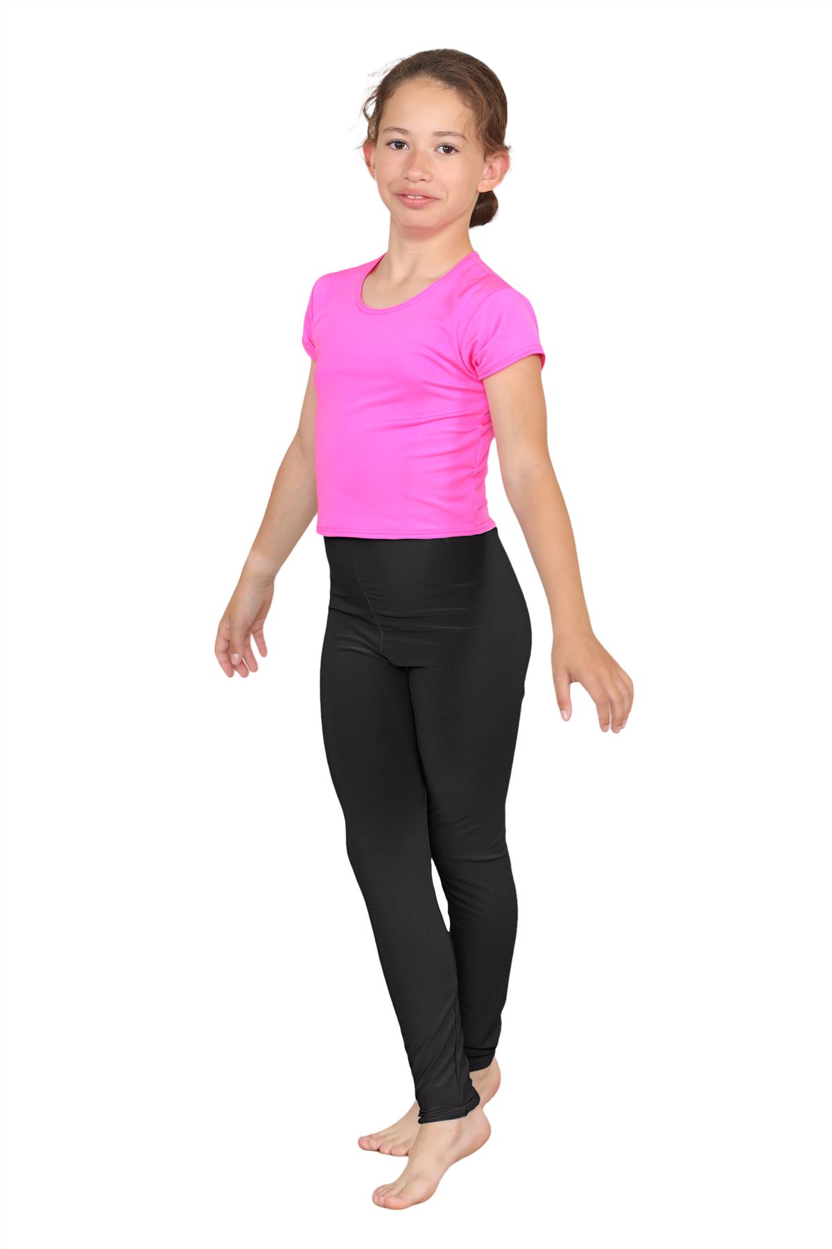 Girls Dance Leggings Gymnastics Microfibre Pants Kids Plain Full Length Trousers - Picture 16 of 85