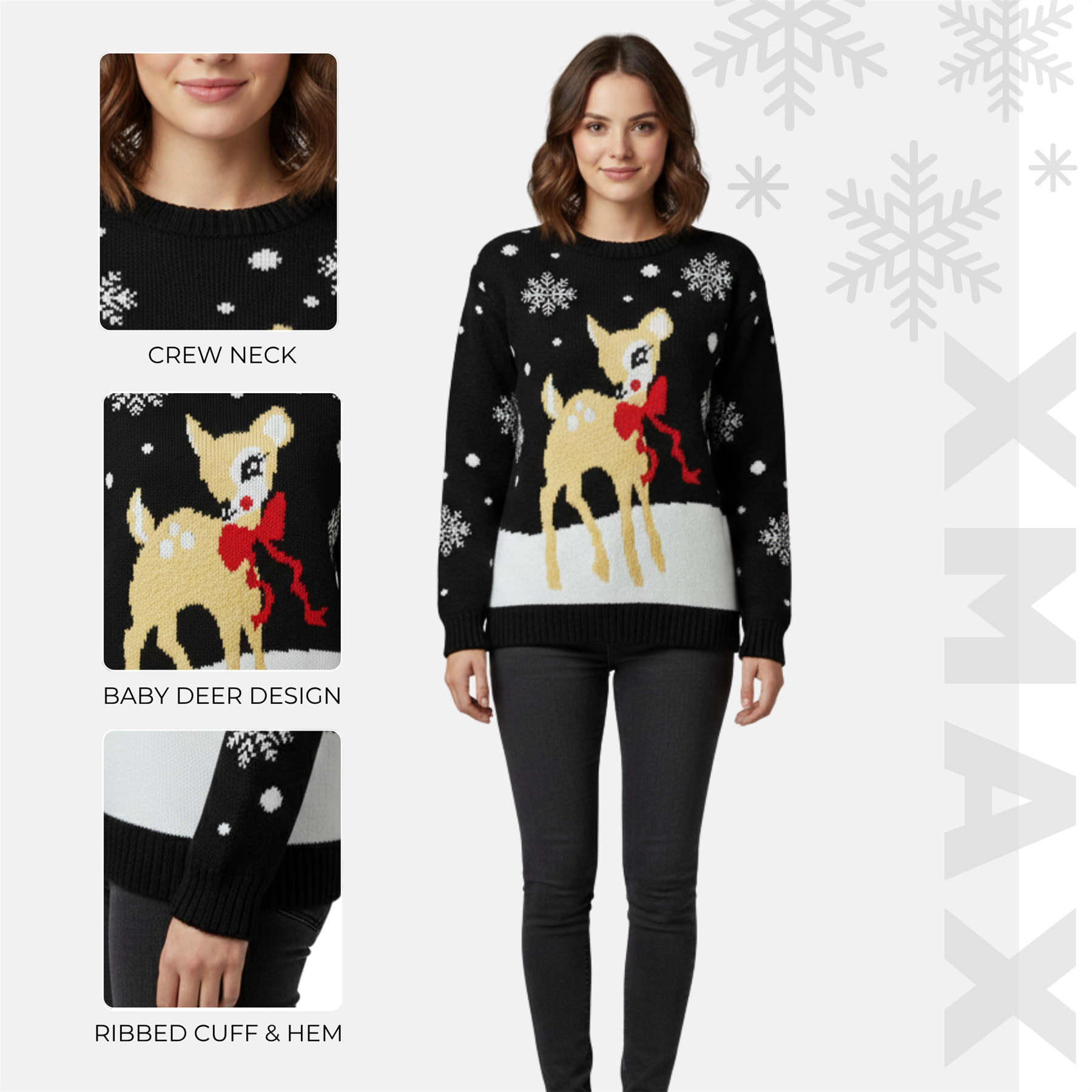 Christmas Baby Deer Jumper Womens Girls Knit Novelty Unisex Xmas Party Sweater - Picture 11 of 37