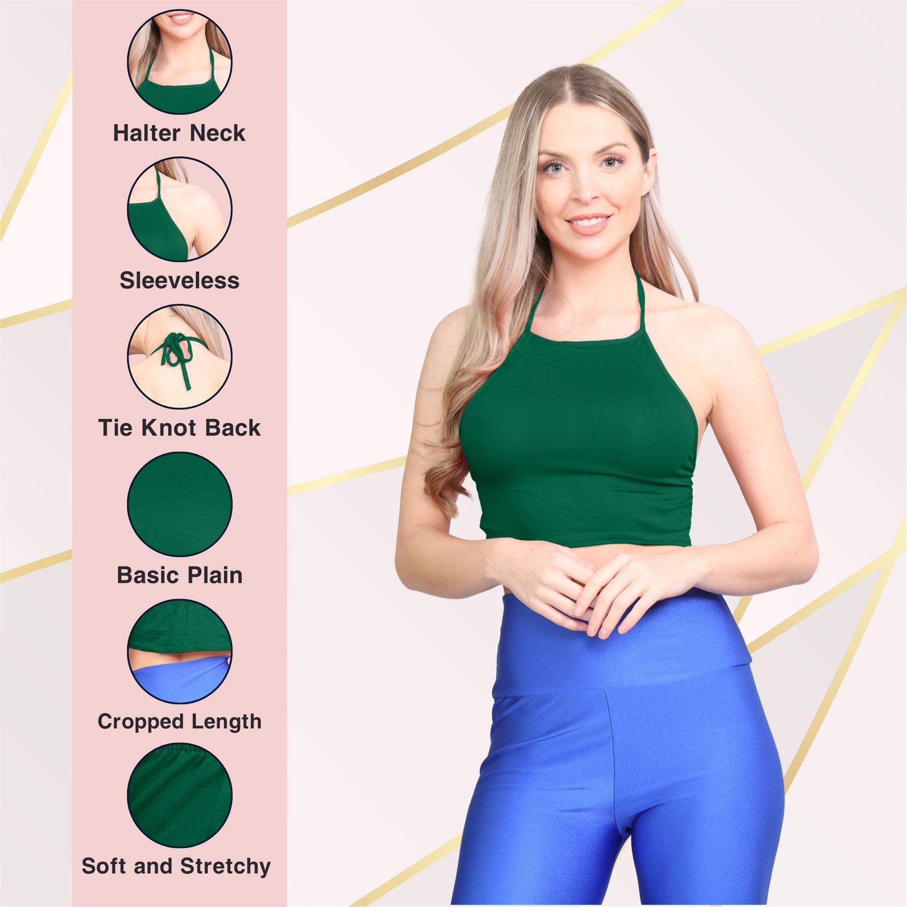 Halter Neck Crop Top Womens Vest Top Plain Tie Knot Top Basic Sleeveless T-Shirt - Picture 16 of 170