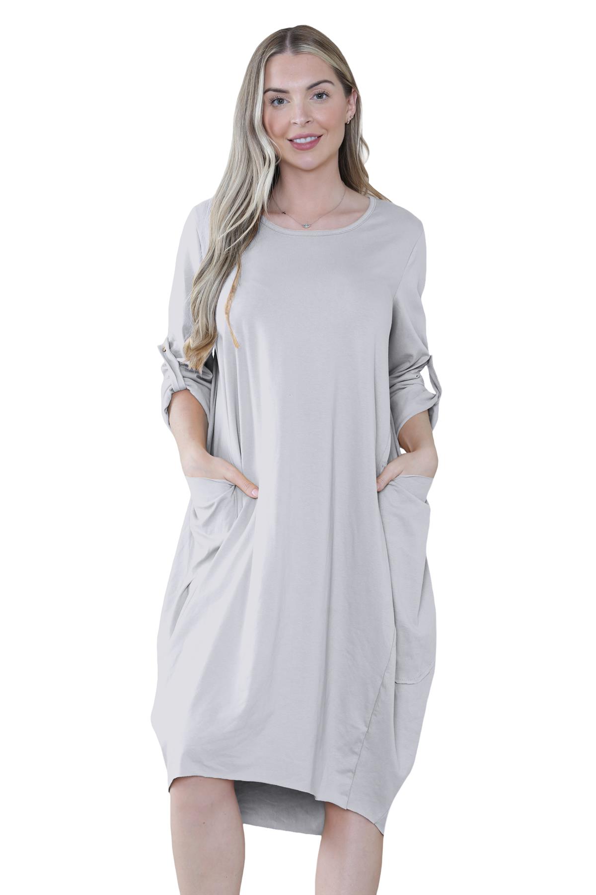 Vestido túnica italiana con mangas giratorias para damas Vestido Lagenlook Bolsillos lisos Vestido holgado - Imagen 13 de 45