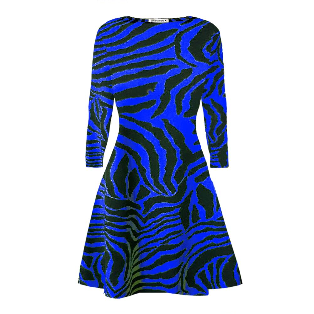 Womens Zebra Print Swing Dress Long Sleeve Stretchy Skater A Line Flare Mini Top - Picture 7 of 7