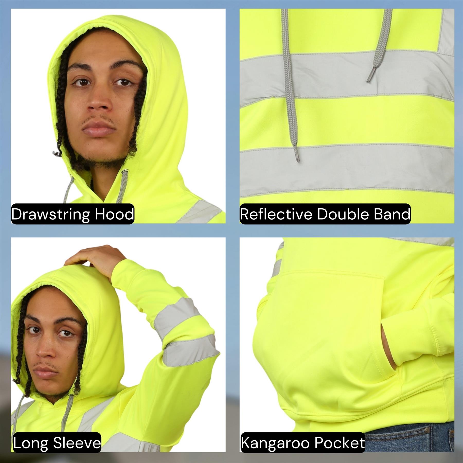 Sudadera con capucha para hombre Hi Vis alta visibilidad lana seguridad ropa de trabajo jersey con capucha saltador - Imagen 15 de 21