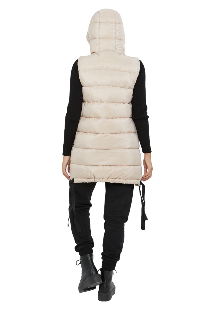 Damas Chaqueta larga acolchada con capucha chaleco acolchada calentador de cuerpo con cremallera - Imagen 37 de 42