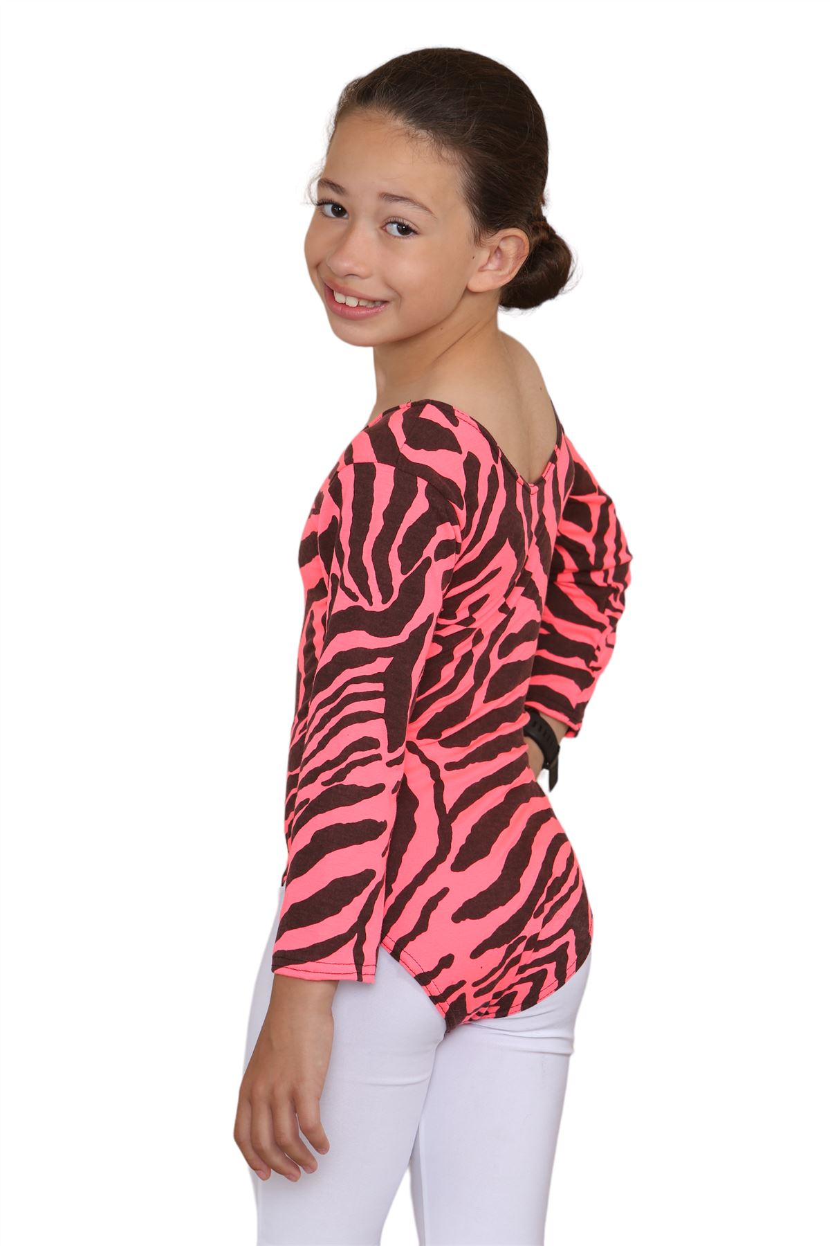 Girls Dance Leotard Zebra Print Long Sleeve Microfibre Gymnastics Kids Bodysuit - Picture 16 of 37
