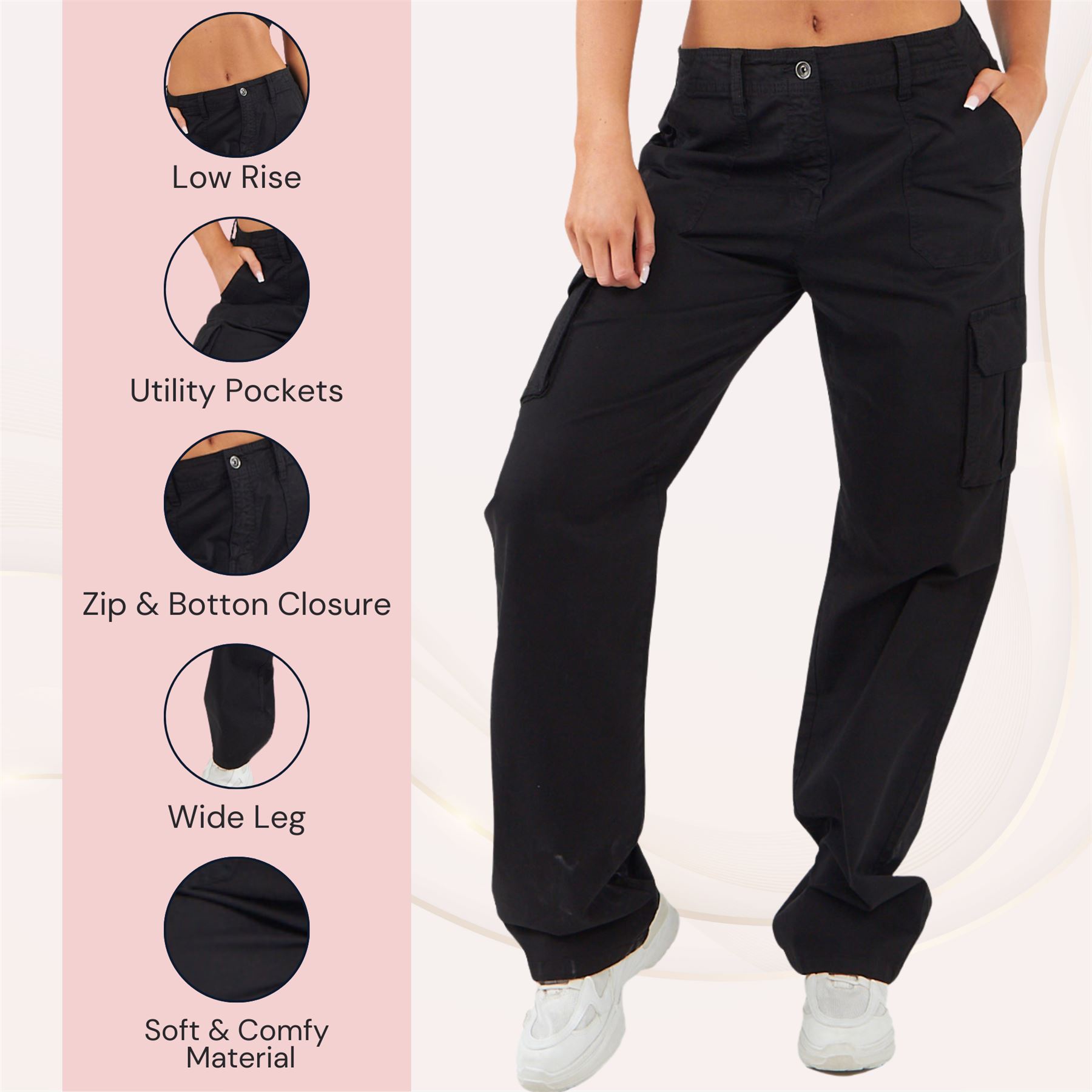 Pantalones de carga de algodón para mujer bolsillos de cintura baja calce suelto pierna ancha pantalones de combate - Imagen 8 de 26