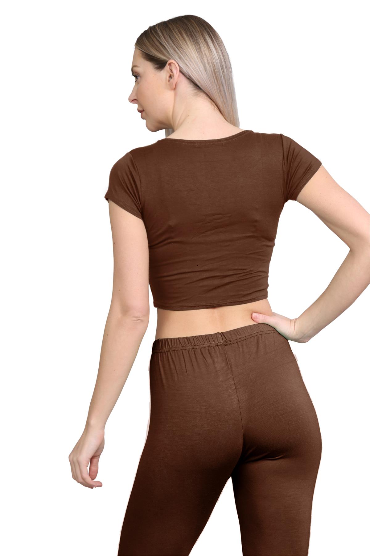 Damen Trainingsanzug Kurzarm Crop Top Sport Legging Workout Aktiv Lounge Set - Bild 25 von 148