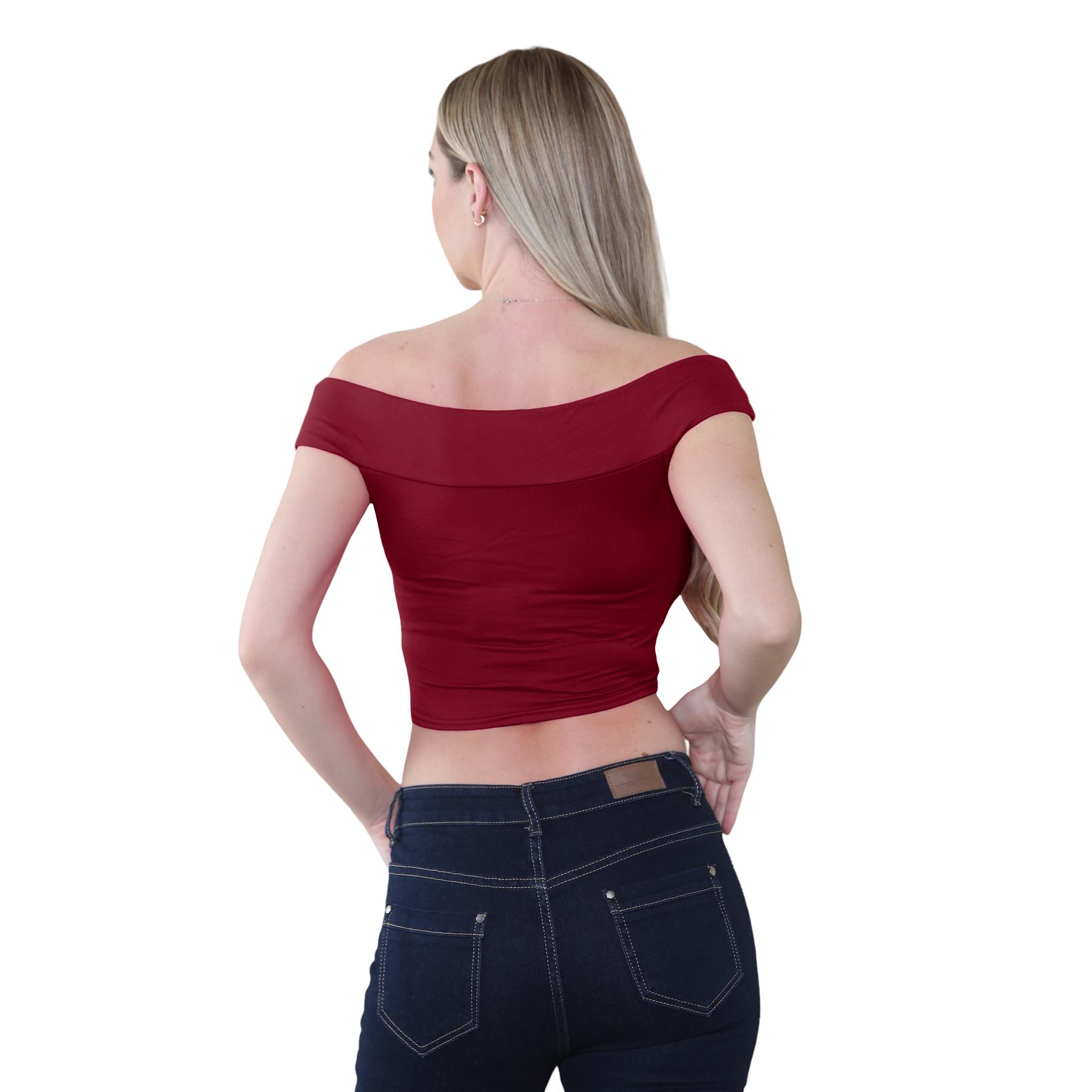 Schulterfreies bauchfreies Damen-T-Shirt Bardot ärmellos schlicht Sommer Freizeit Party - Bild 71 von 71