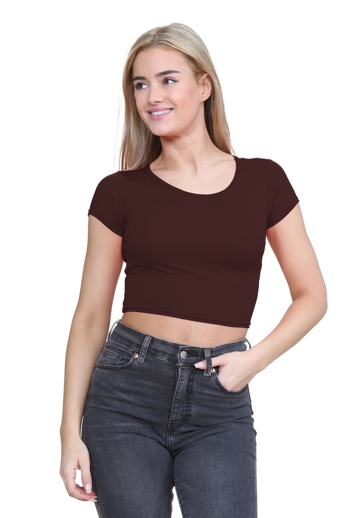 Crop Top Womens Cap Sleeve Top Plain Basic Stretchy Tee T-Shirt Short Vest Top - Picture 18 of 174