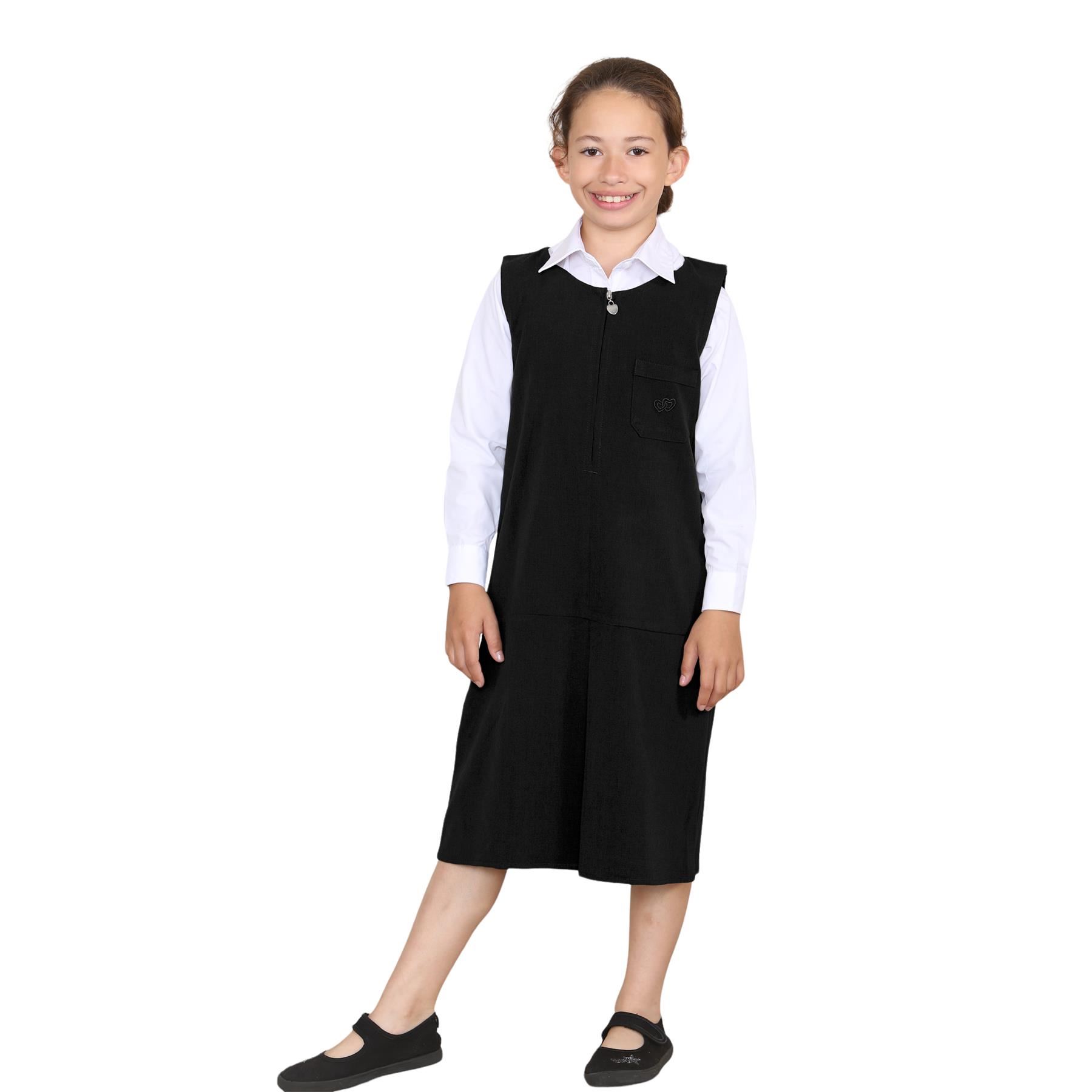 Niñas Corazón Bolsillo Delantal Niños Sin Mangas Plisado Cremallera Uniforme Escolar Vestido - Imagen 3 de 22