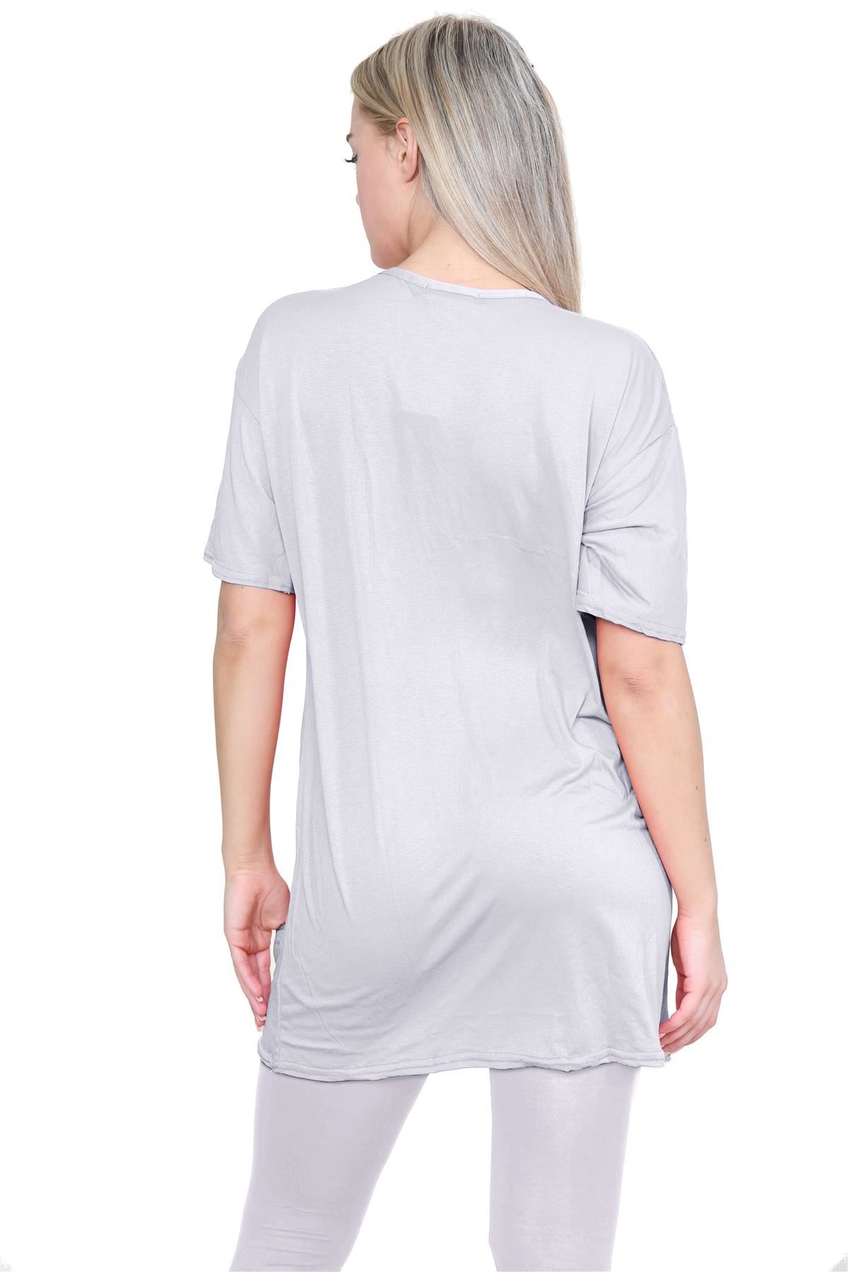 Damas Longline Suelto Camiseta Leggings Gimnasio Chándal Conjunto Coord 2 Piezas Ropa de Salón - Imagen 46 de 155