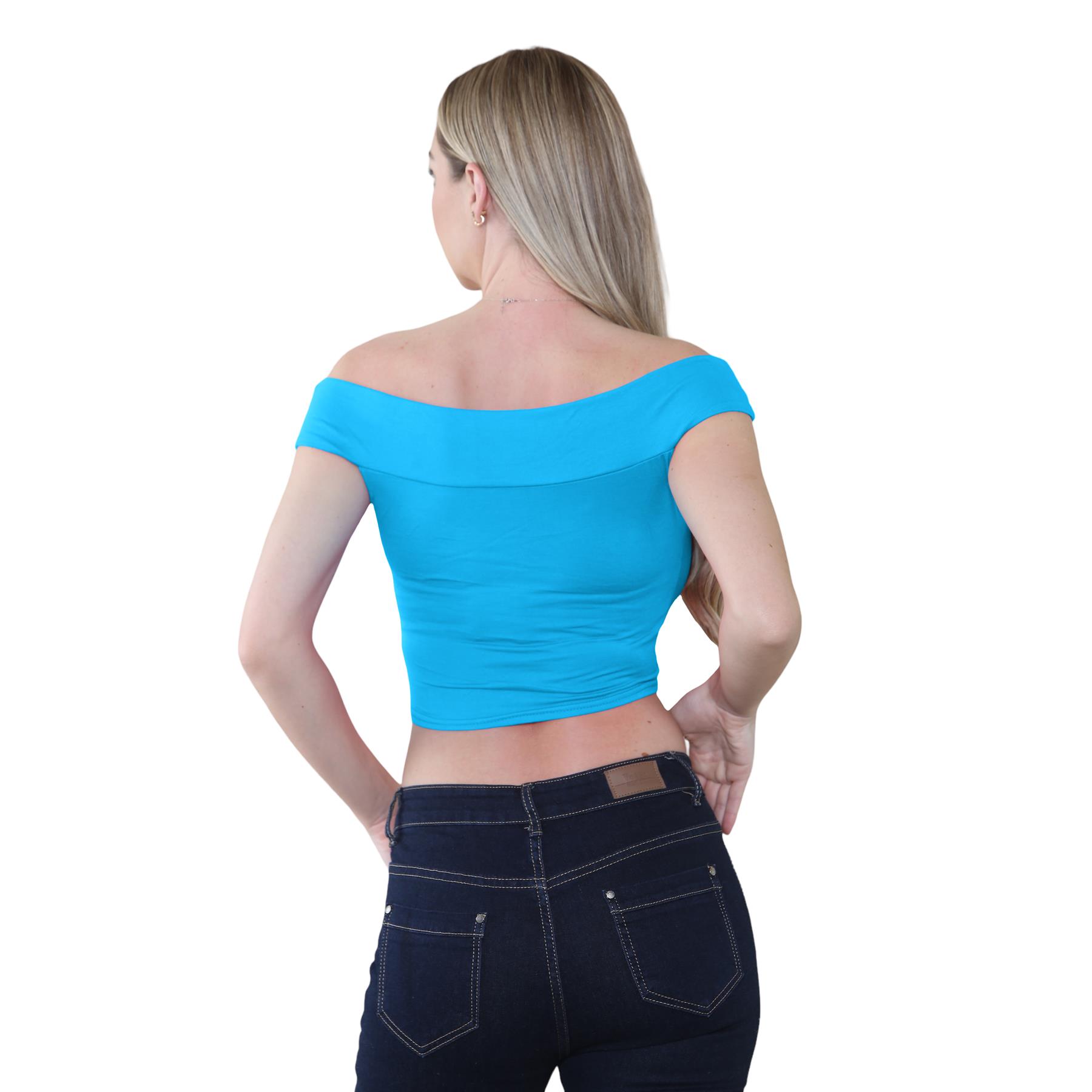 Schulterfreies bauchfreies Damen-T-Shirt Bardot ärmellos schlicht Sommer Freizeit Party - Bild 59 von 71