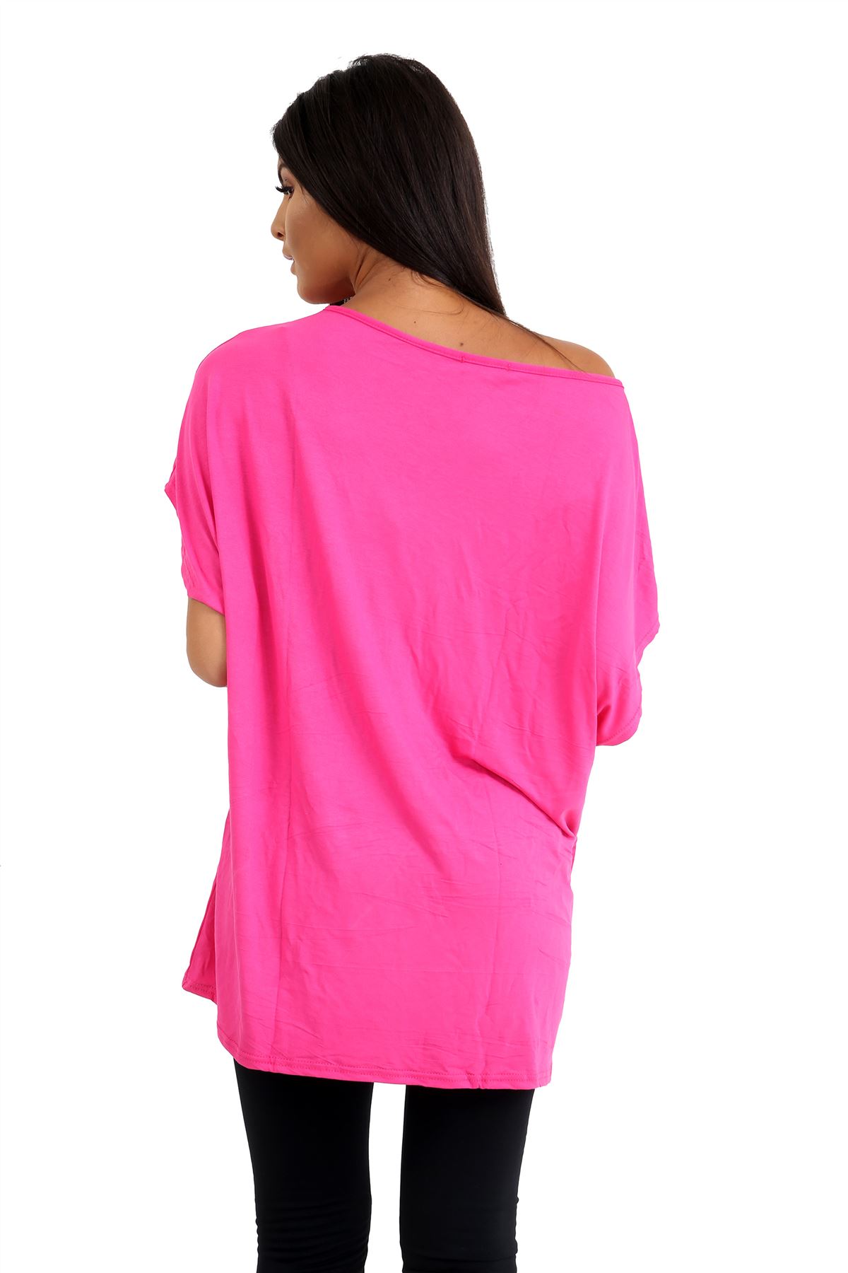 Schulterfreies Damen-T-Shirt Oberteil Fledermausärmel Oversize uni Freizeit Bardot Oberteil - Bild 54 von 225