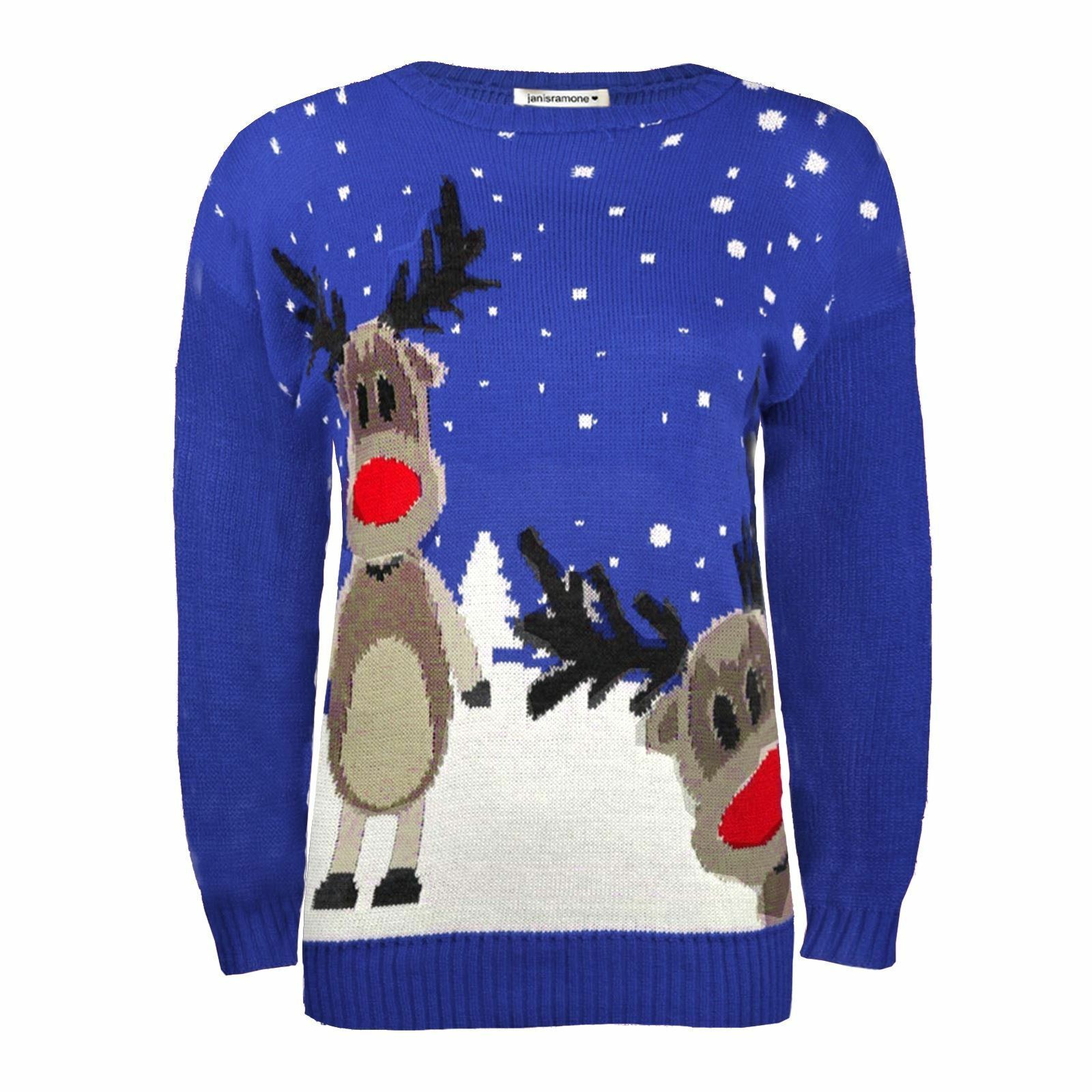 Christmas Reindeer Jumper Womens Knitted Funny Xmas Sweater Unisex Retro Jumpers - Picture 33 of 128