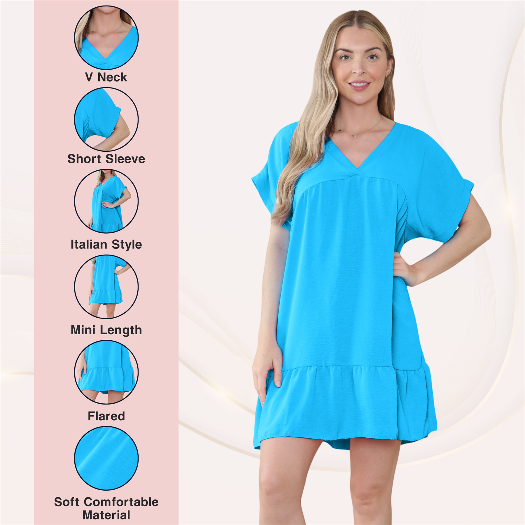 Mini top plisado liso italiano con cuello en V para mujer playa columpio - Imagen 48 de 54