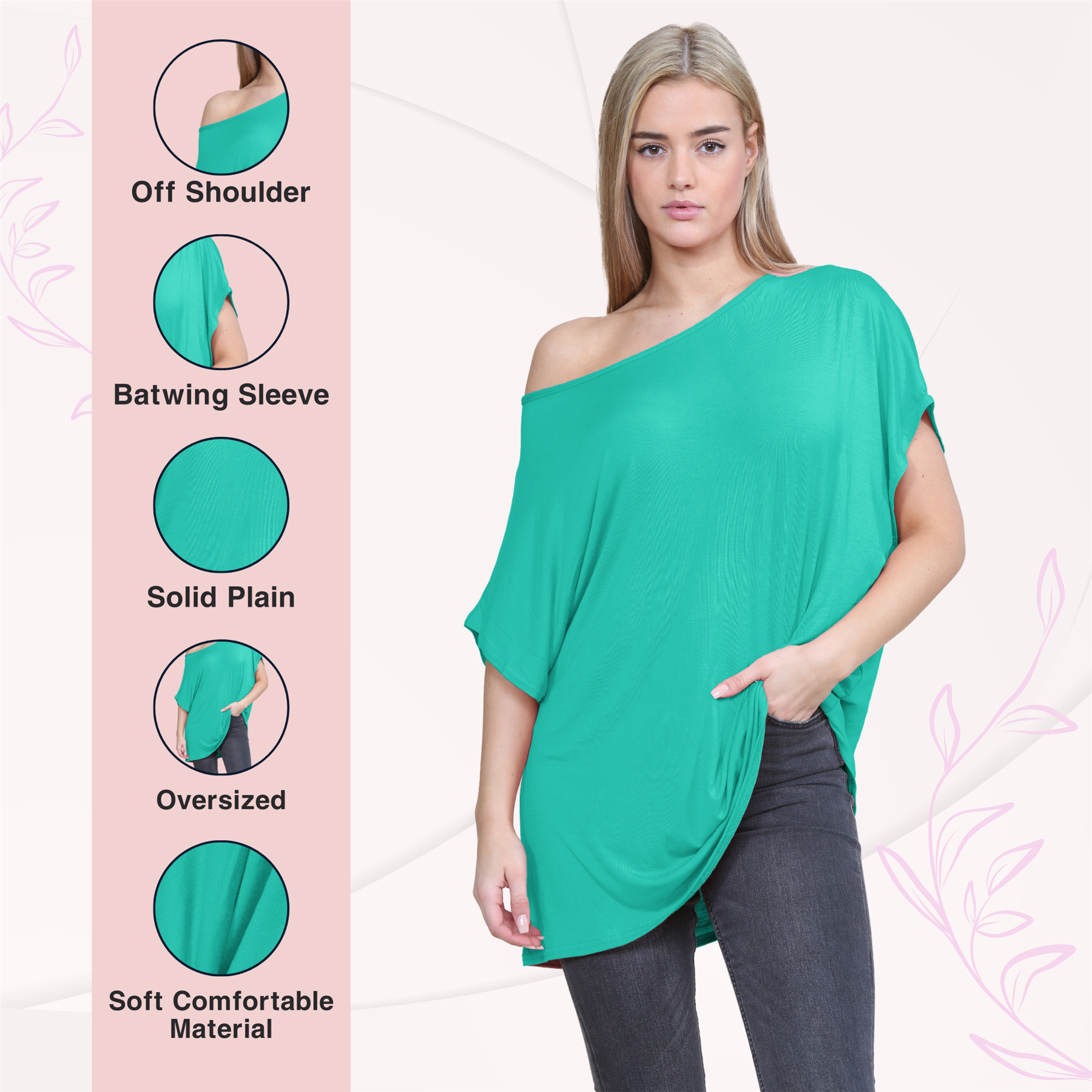 Schulterfreies Damen-T-Shirt Oberteil Fledermausärmel Oversize uni Freizeit Bardot Oberteil - Bild 67 von 225