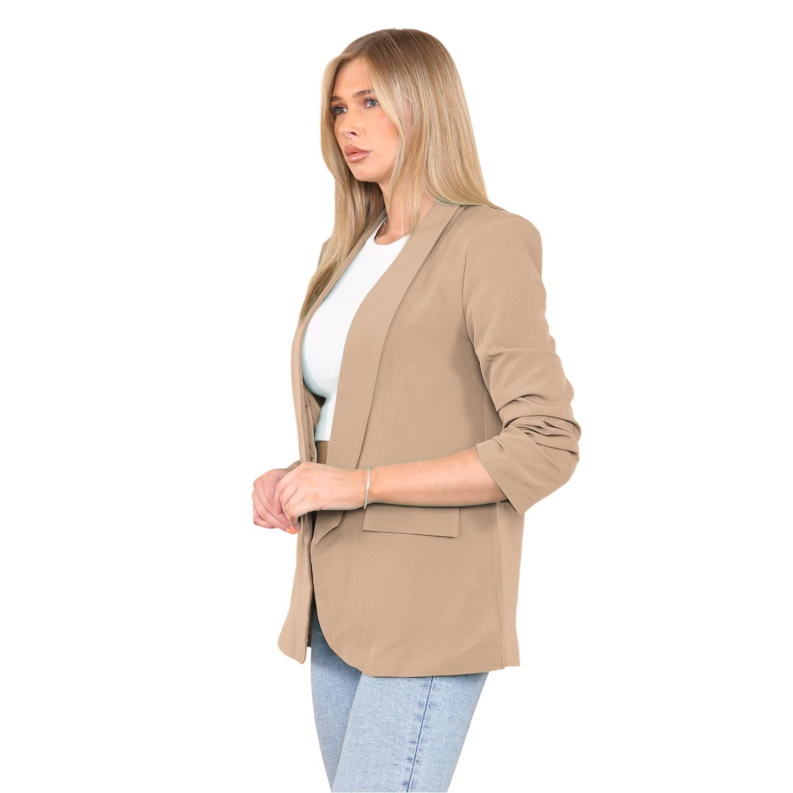 Blazer de manga acanalada para damas totalmente forrado cuello liso informal chaqueta de oficina top - Imagen 44 de 97